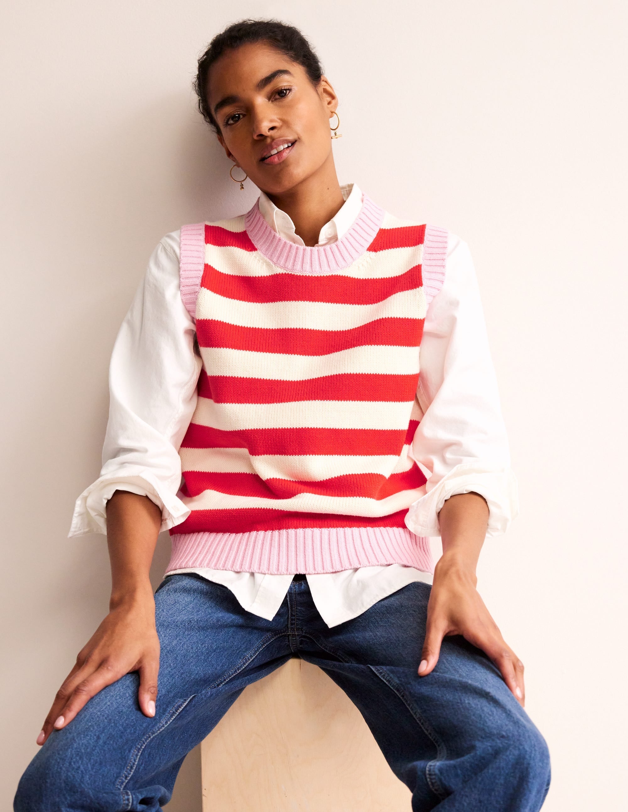 Hotch Potch Cotton Tank-Blossom Pink, Flamenco Red - Image 4