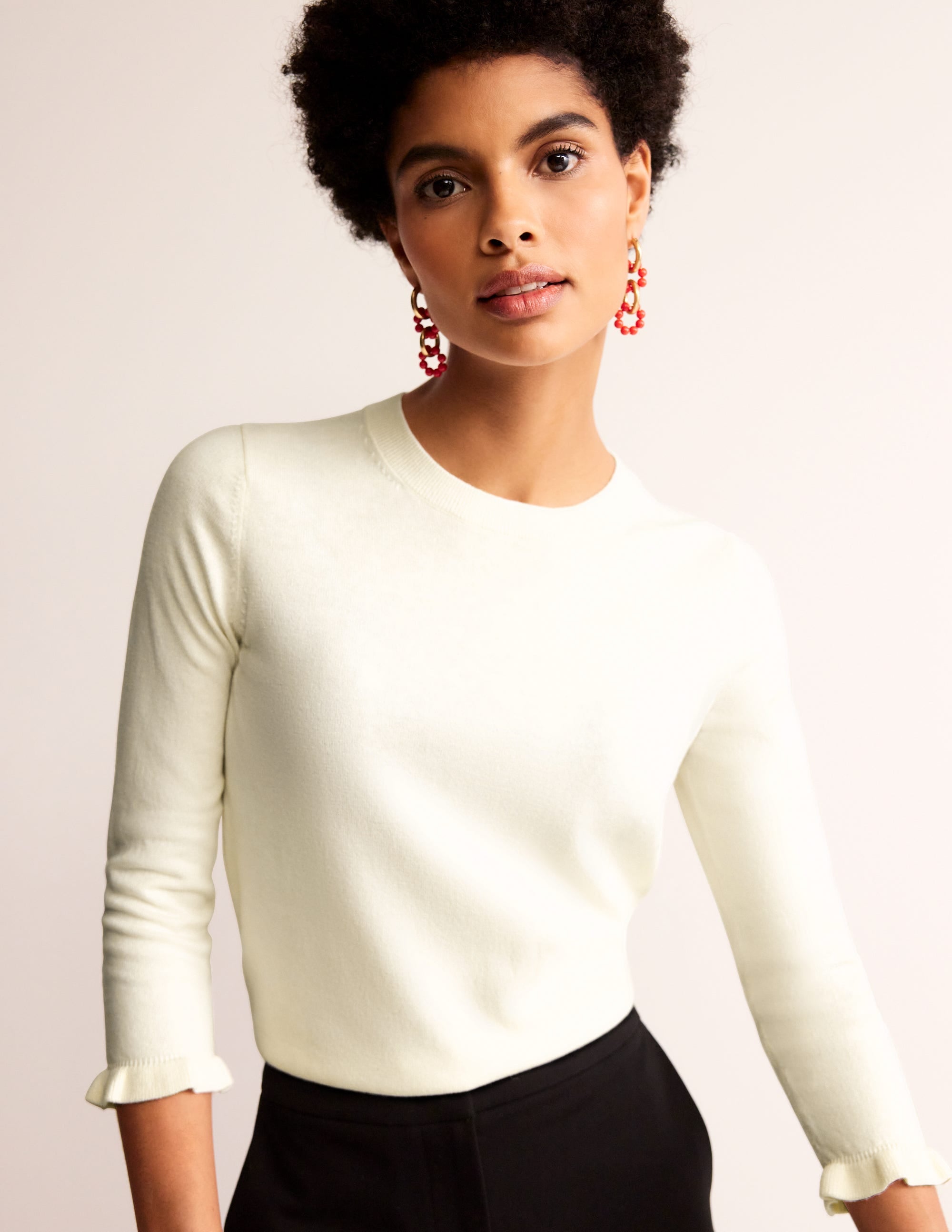 Cotton Merino Frill Jumper-Warm Ivory - Image 2