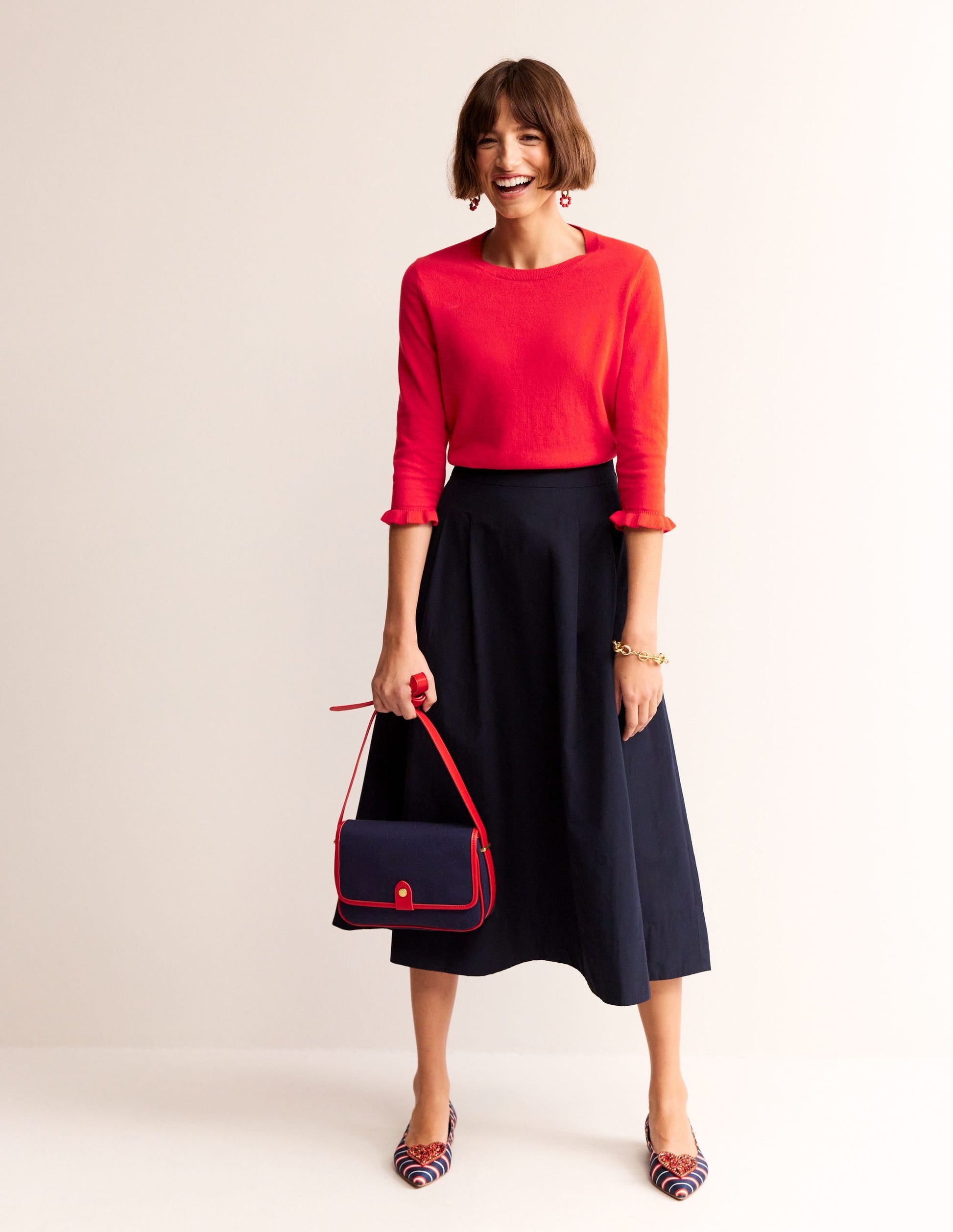 Cotton Merino Frill Jumper-Post Box Red-4