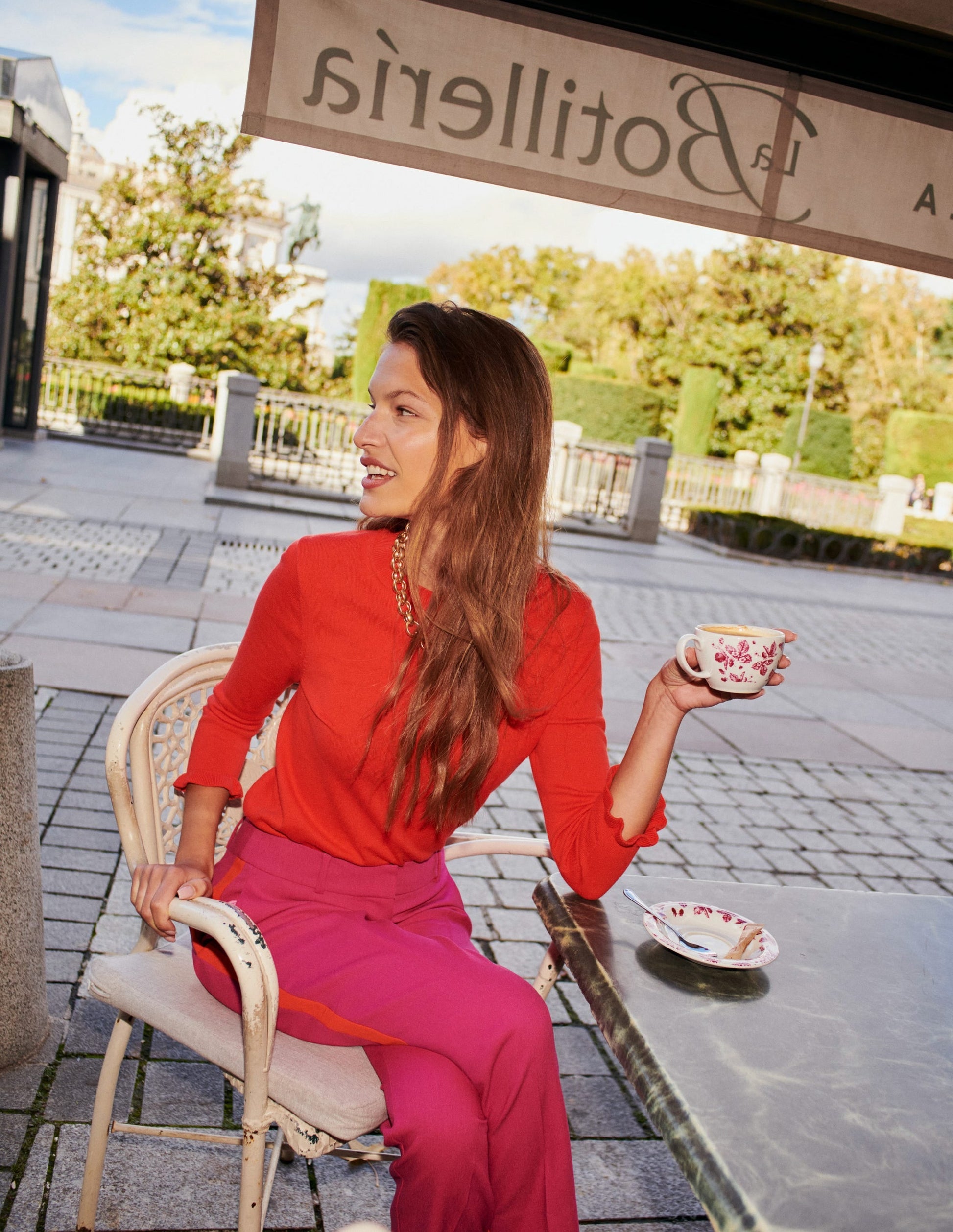 Cotton Merino Frill Jumper-Post Box Red-5