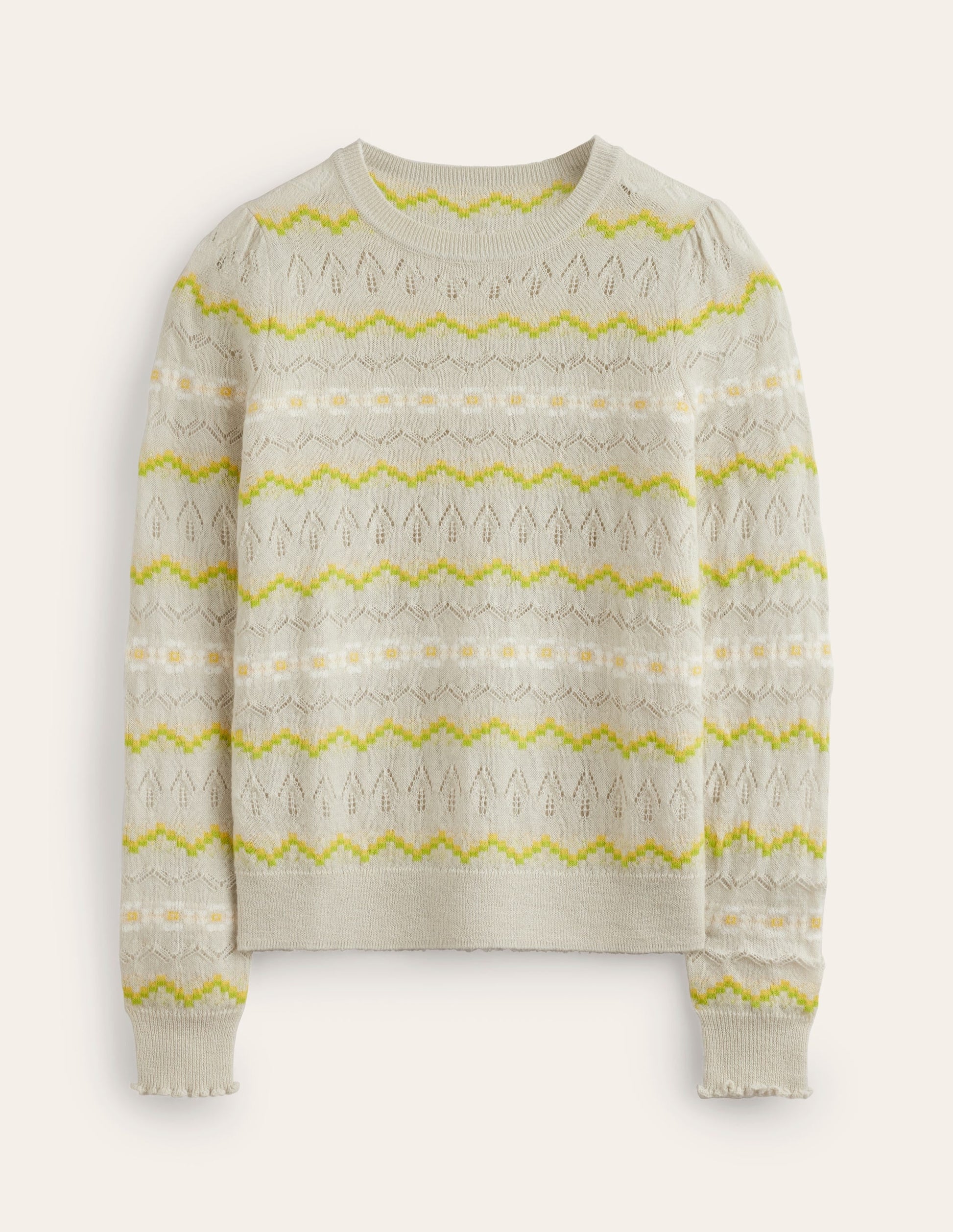 Fair Isle Fluffy Jumper-Oatmeal Melange-5