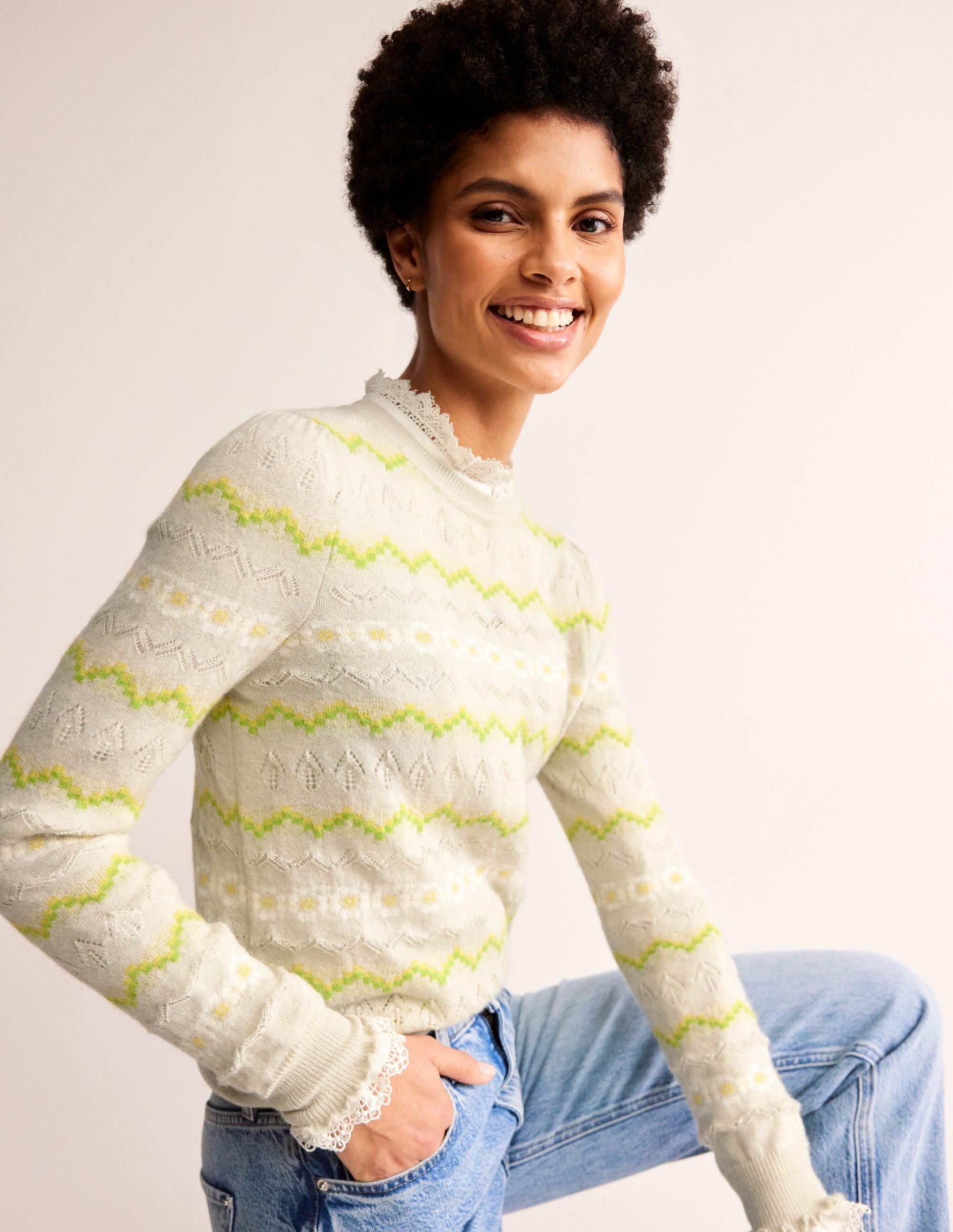 Fair Isle Fluffy Jumper-Oatmeal Melange - Image 1