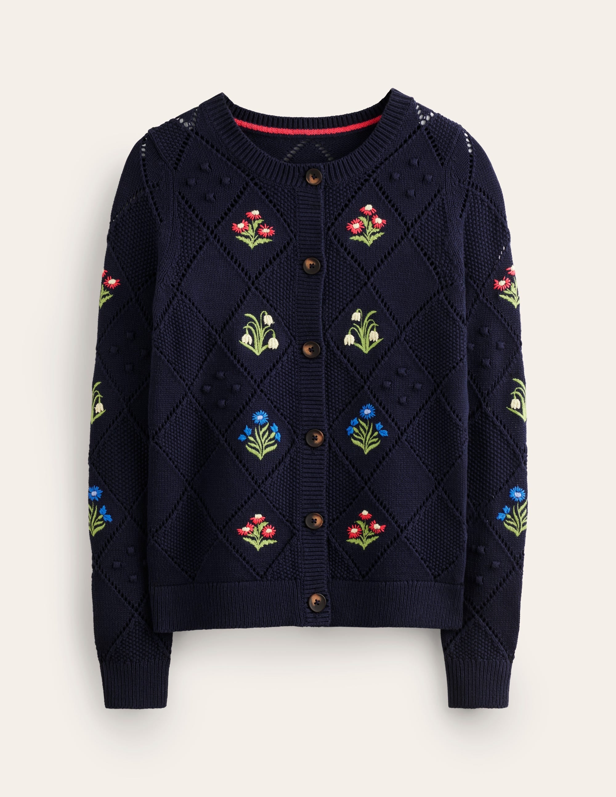 Cotton Embroidered Cardigan-Navy - Image 5