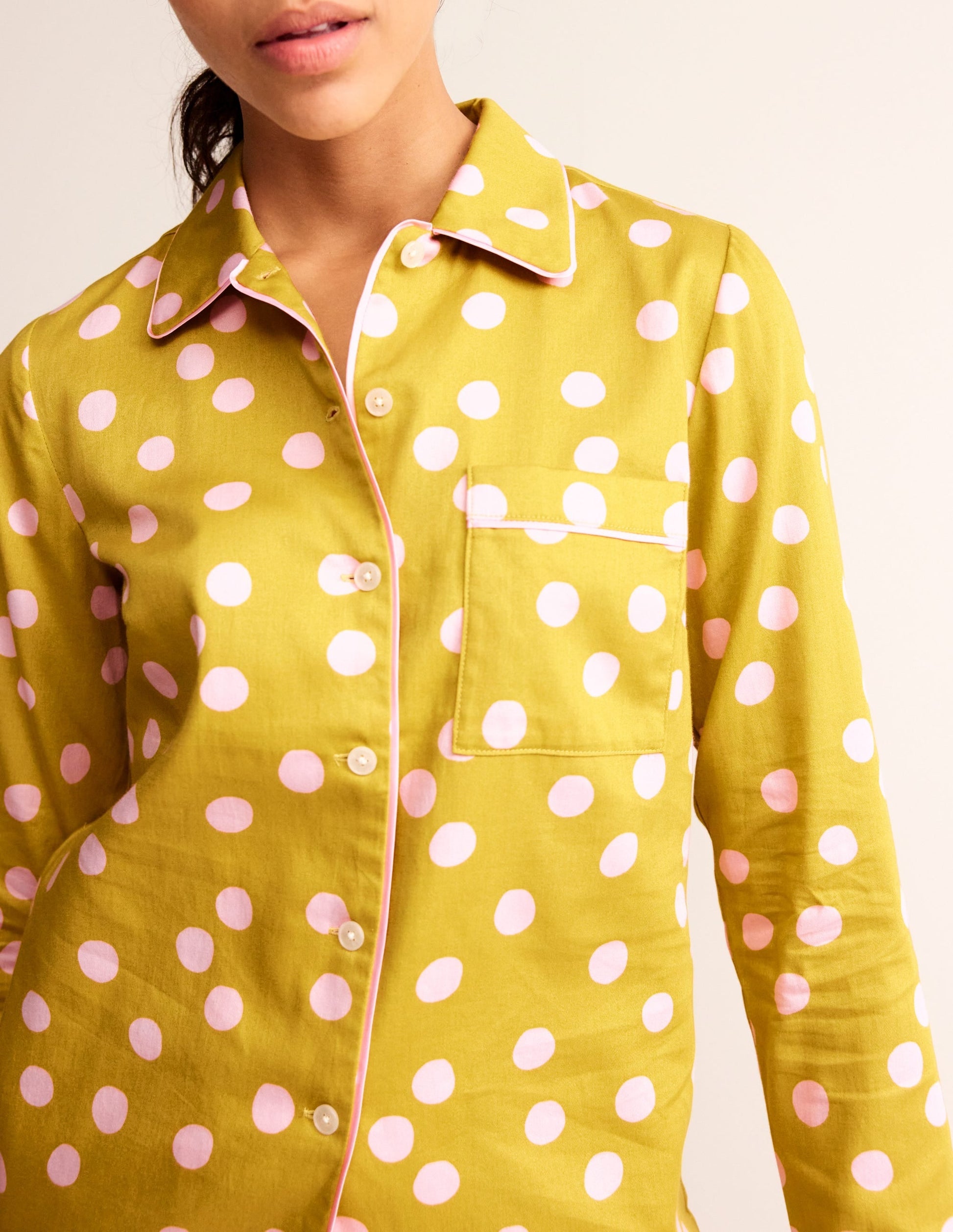 Cotton Sateen Pyjama Shirt-Antique Moss-3