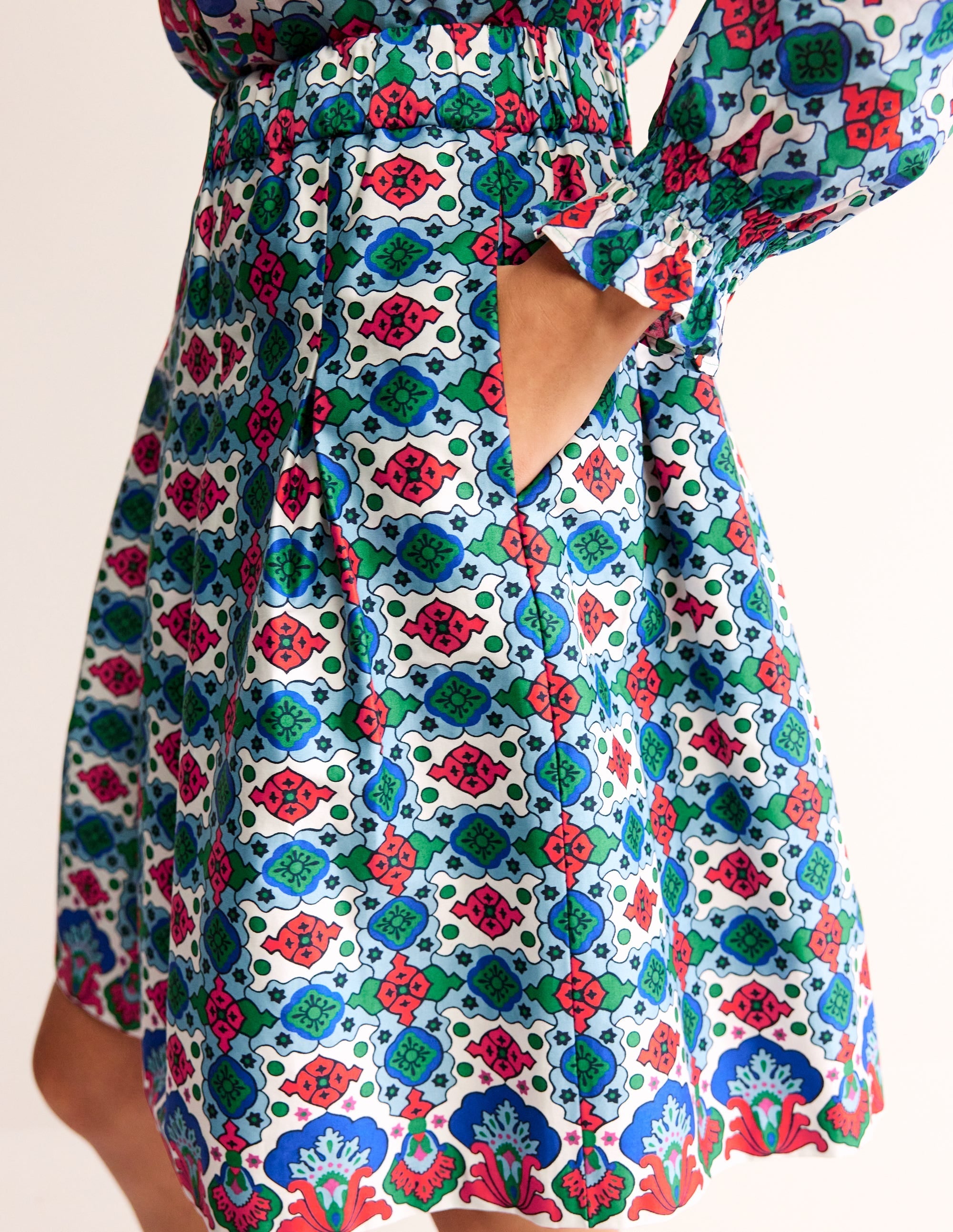 Pleated Cotton Skirt-Multi, Coastal Tile - Image 2