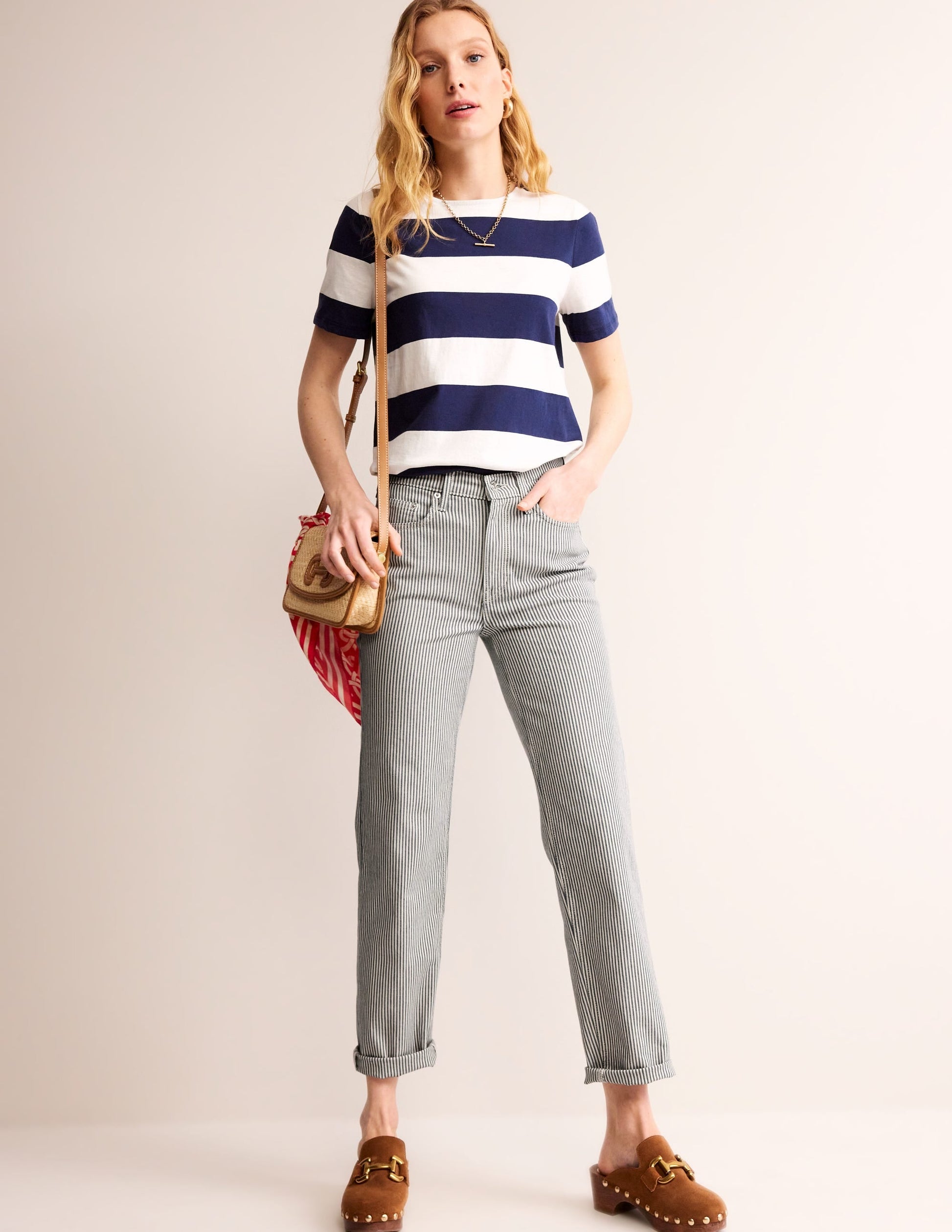 Mid Rise Slim Leg Jeans-Stripe-1