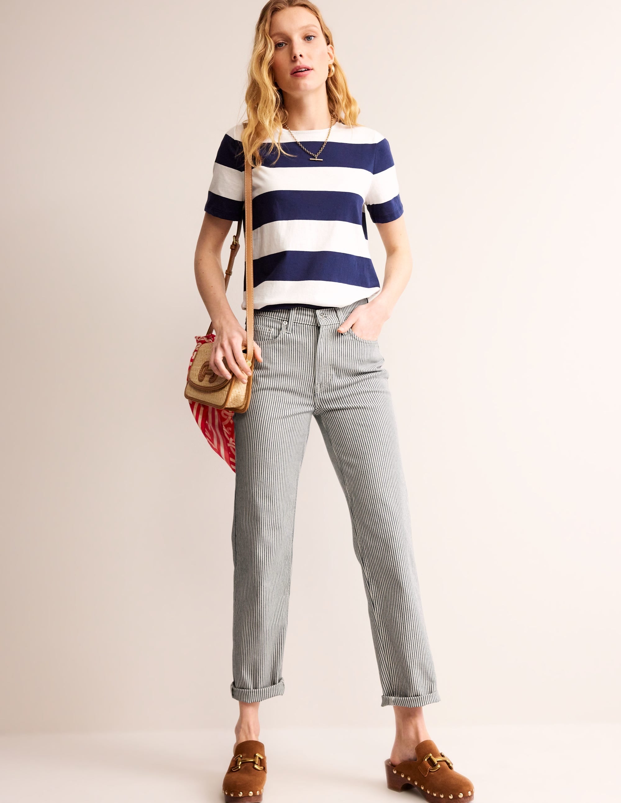 Mid Rise Slim Leg Jeans-Stripe - Image 1