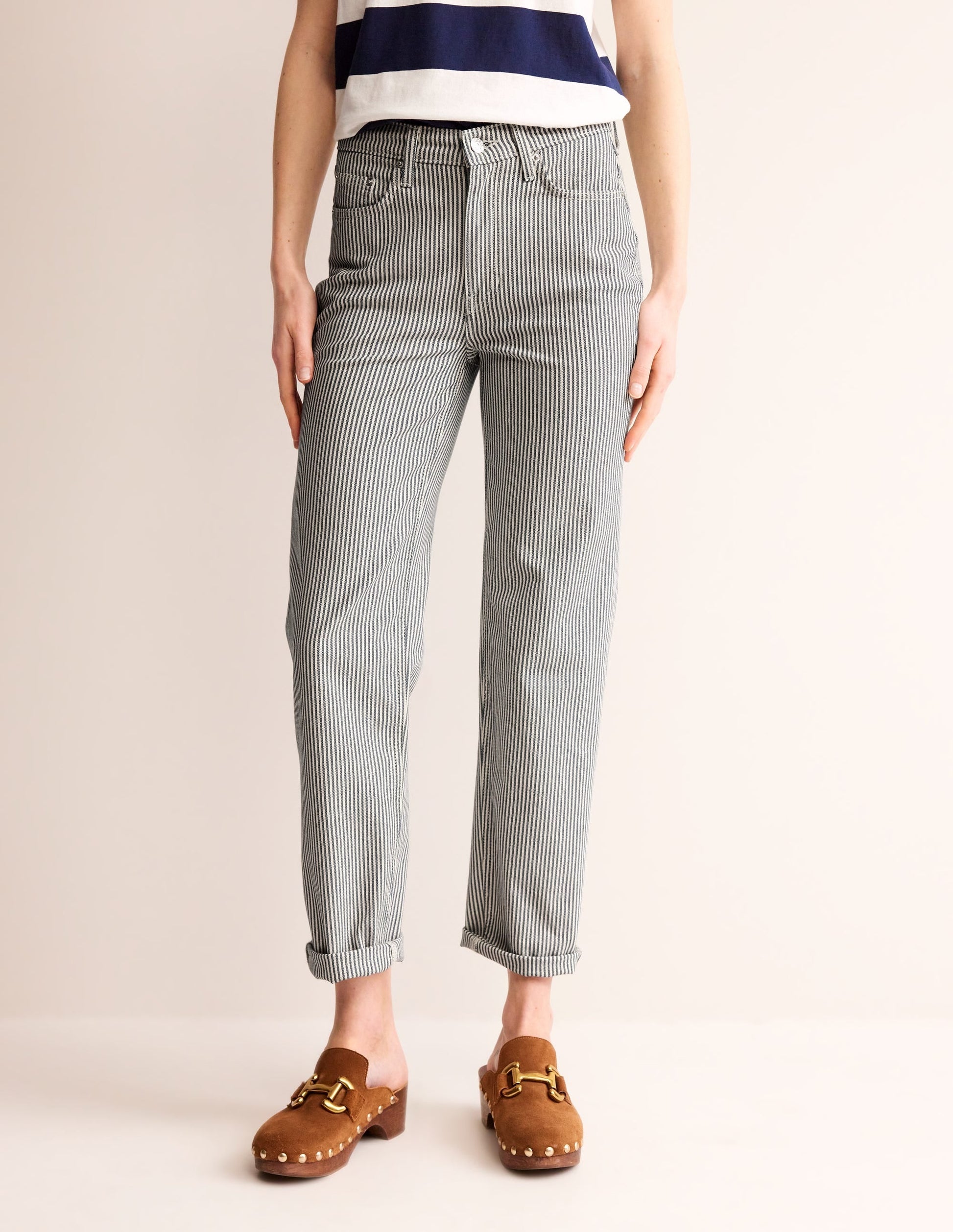 Mid Rise Slim Leg Jeans-Stripe-4