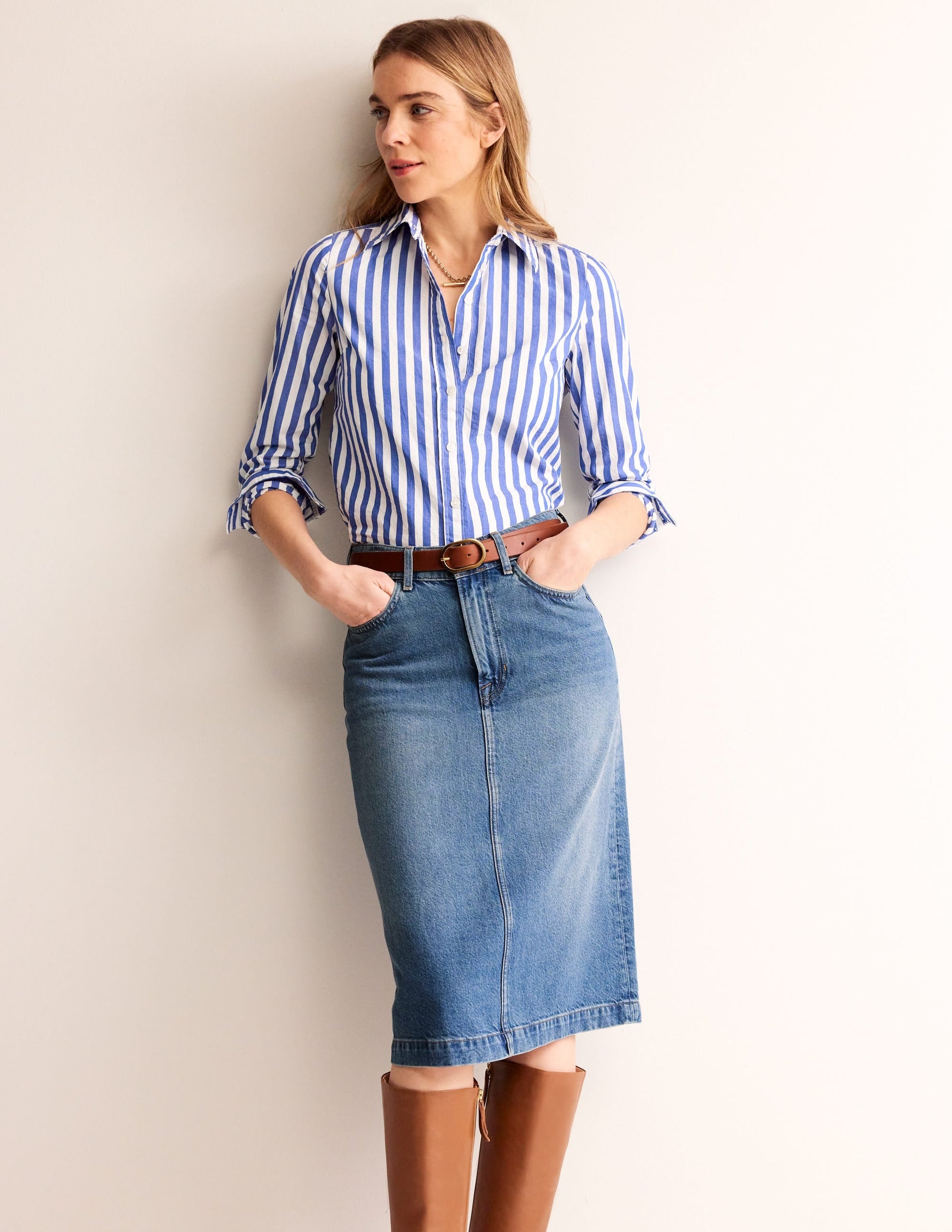 Straight Denim Midi Skirt-Mid Vintage-1