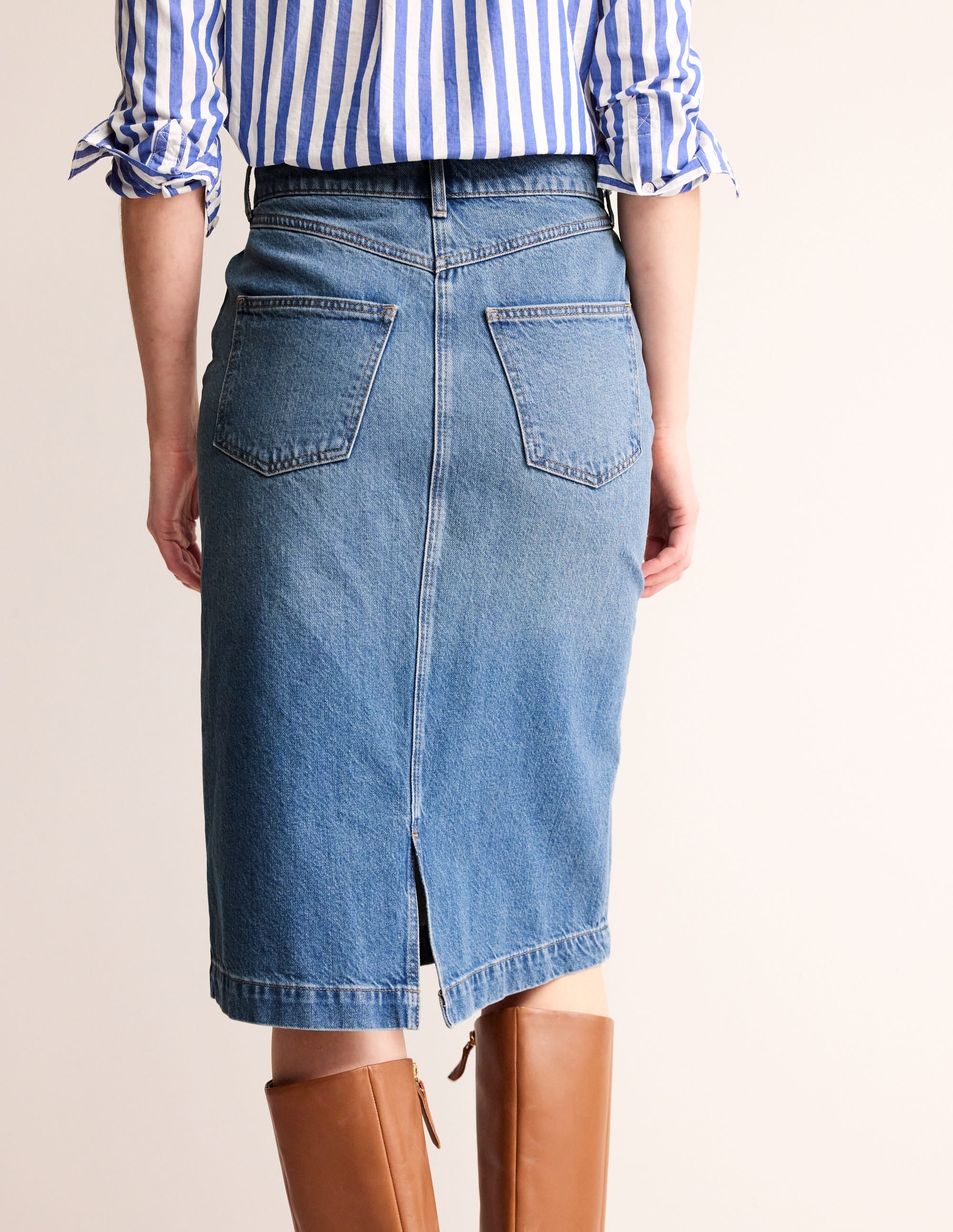 Straight Denim Midi Skirt-Mid Vintage - Image 3