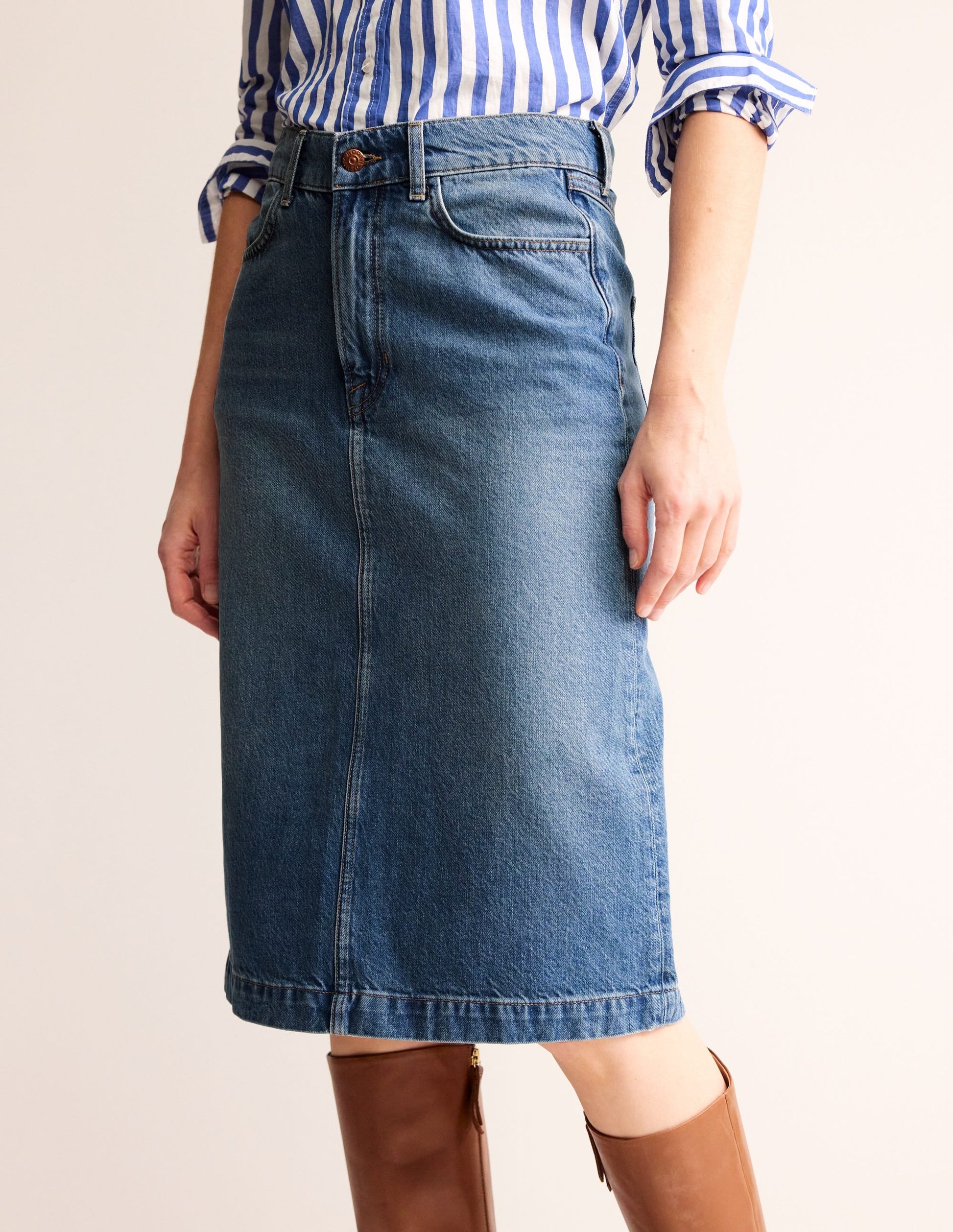 Straight Denim Midi Skirt-Mid Vintage-4