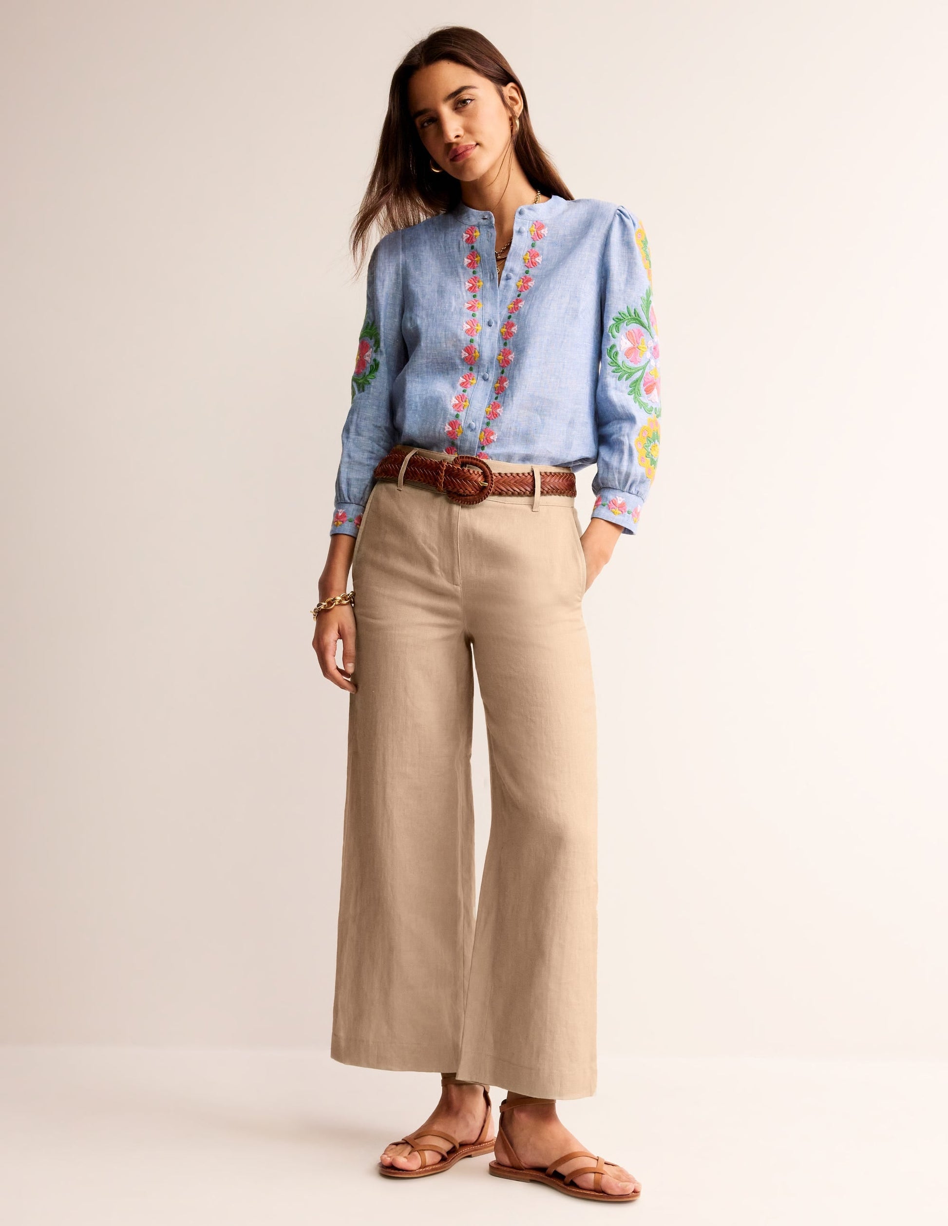 Westbourne Linen Crop Trousers-Neutral-1