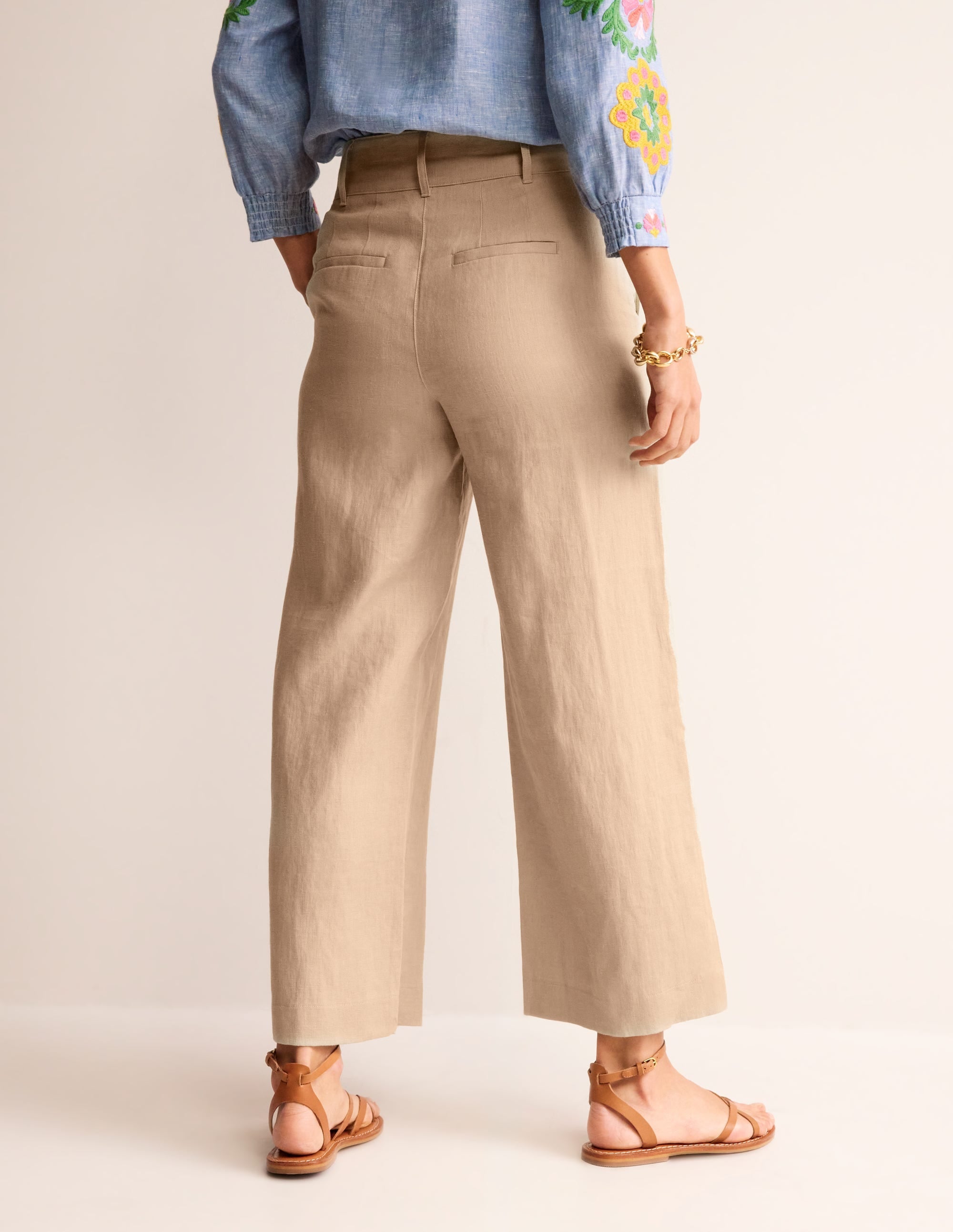 Westbourne Linen Crop Trousers-Neutral - Image 3