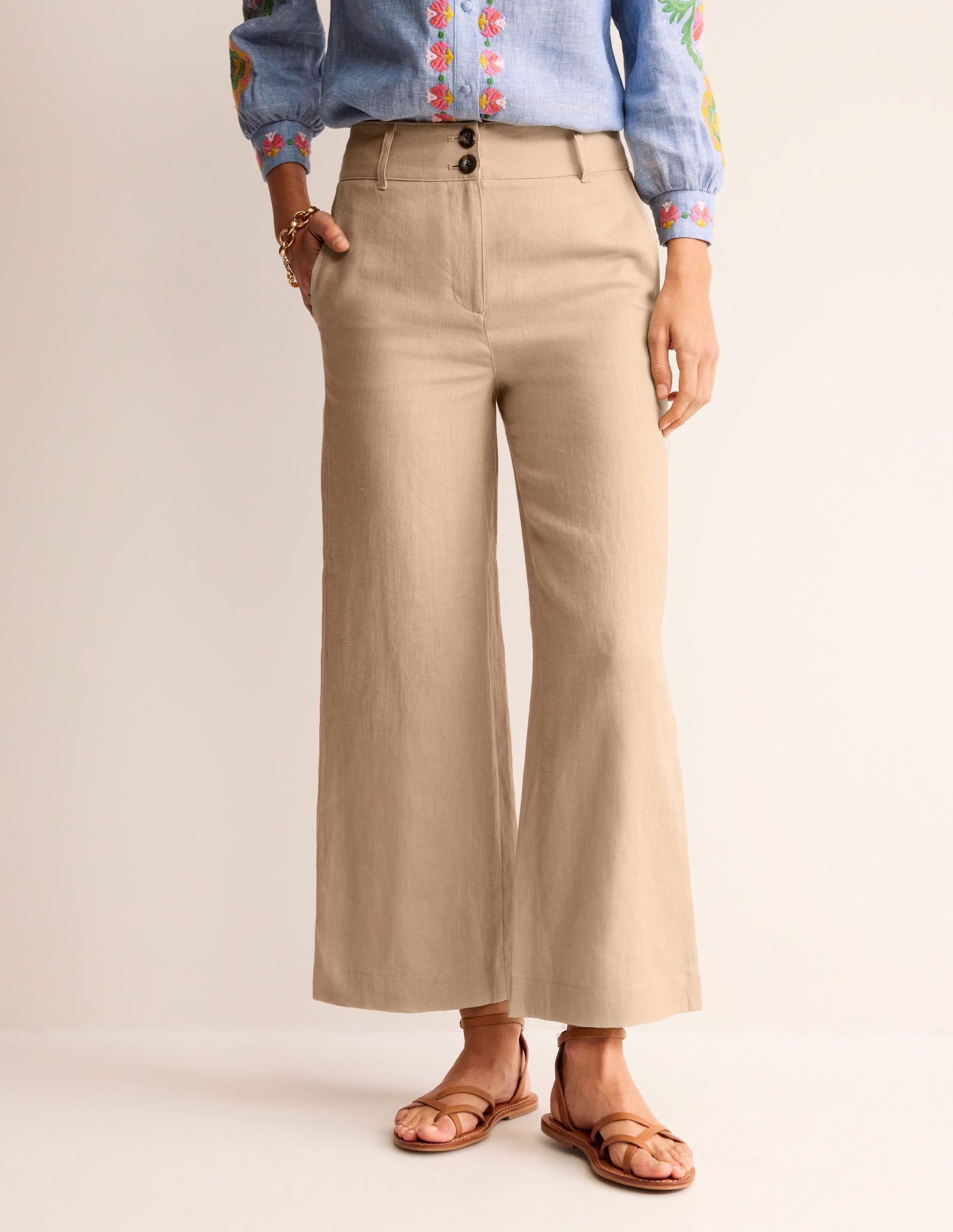 Westbourne Linen Crop Trousers-Neutral - Image 4