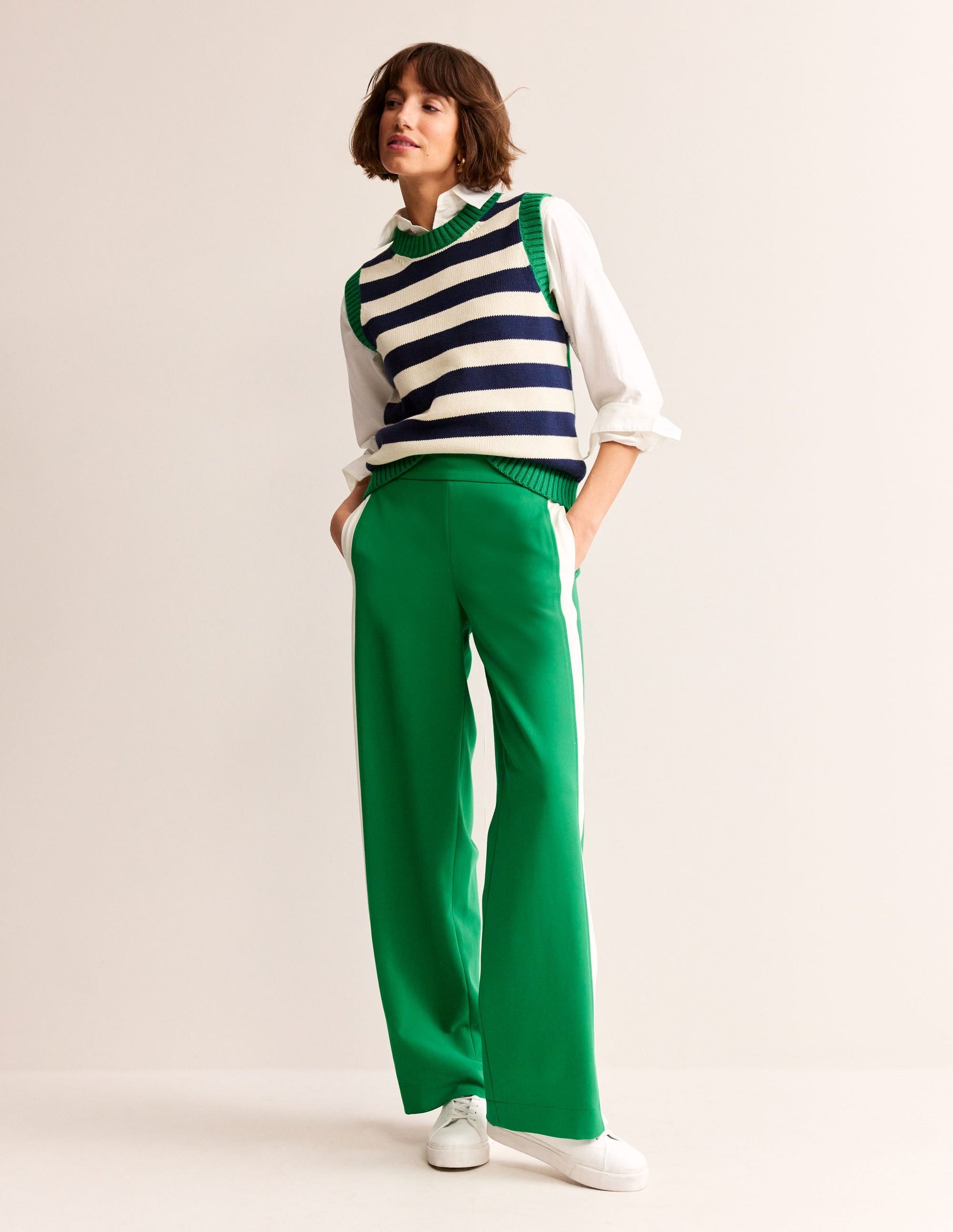 Pull On Side Stripe Trousers-Green Tambourine-1
