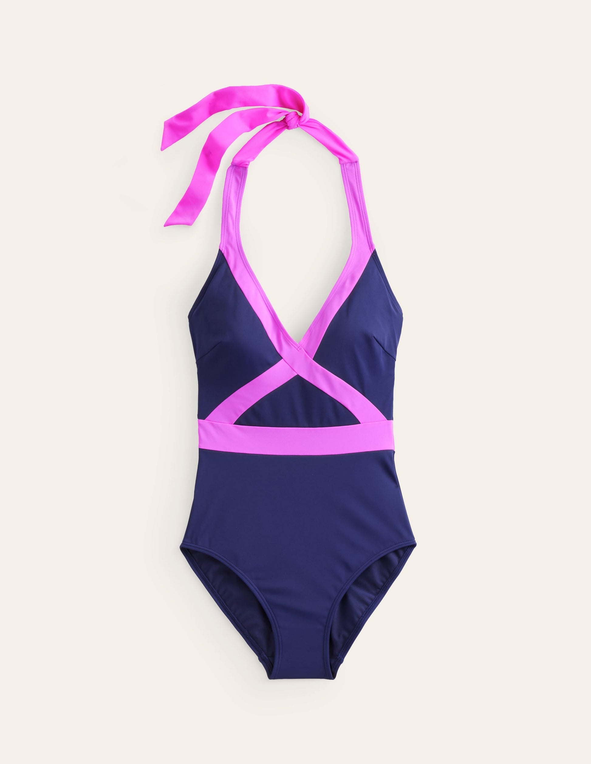 Kefalonia Halterneck Swimsuit-Navy/ Amazing Pink Colourblock-6