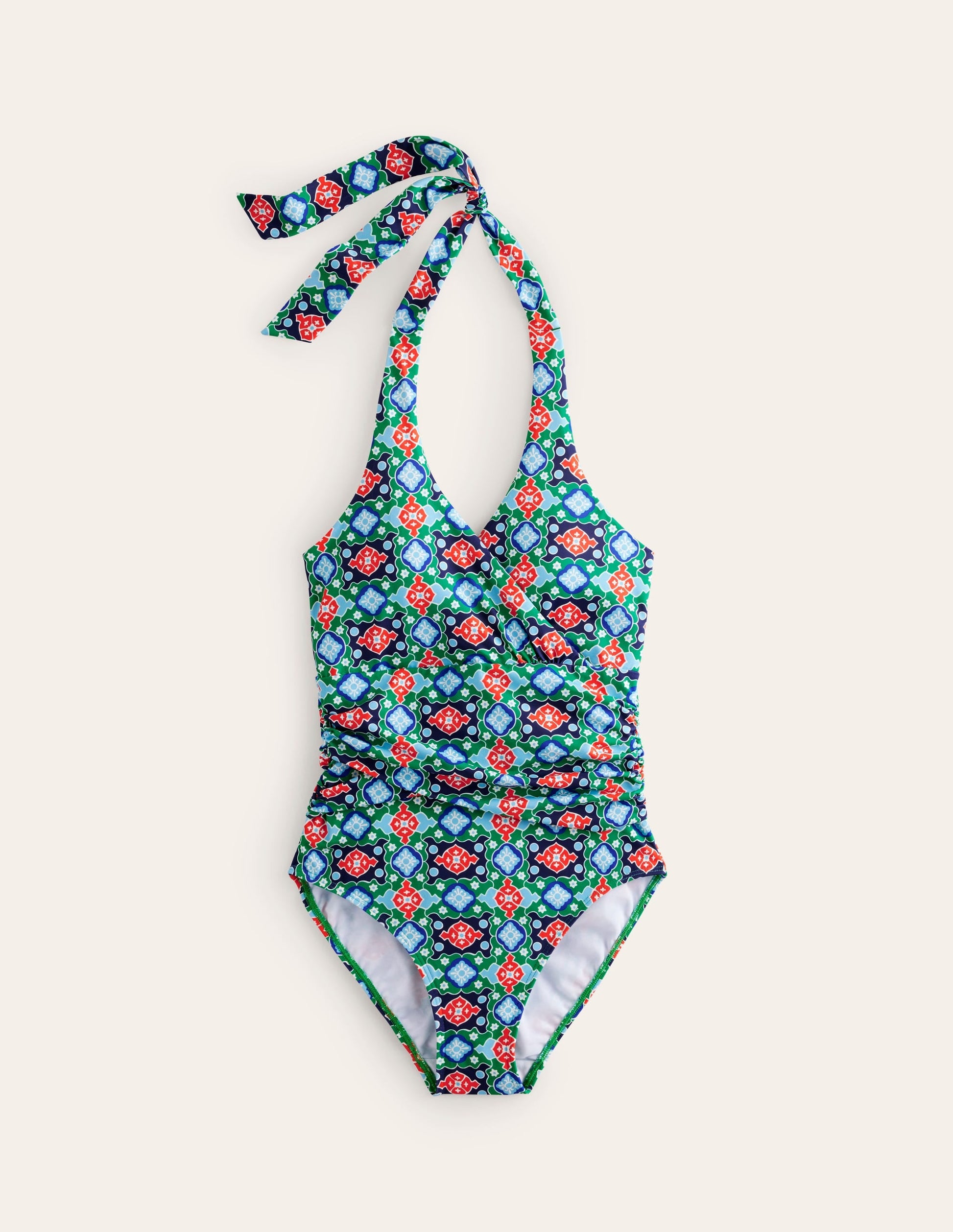 Levanzo Halter Swimsuit-Green Tambourine, Coastal Tile-5