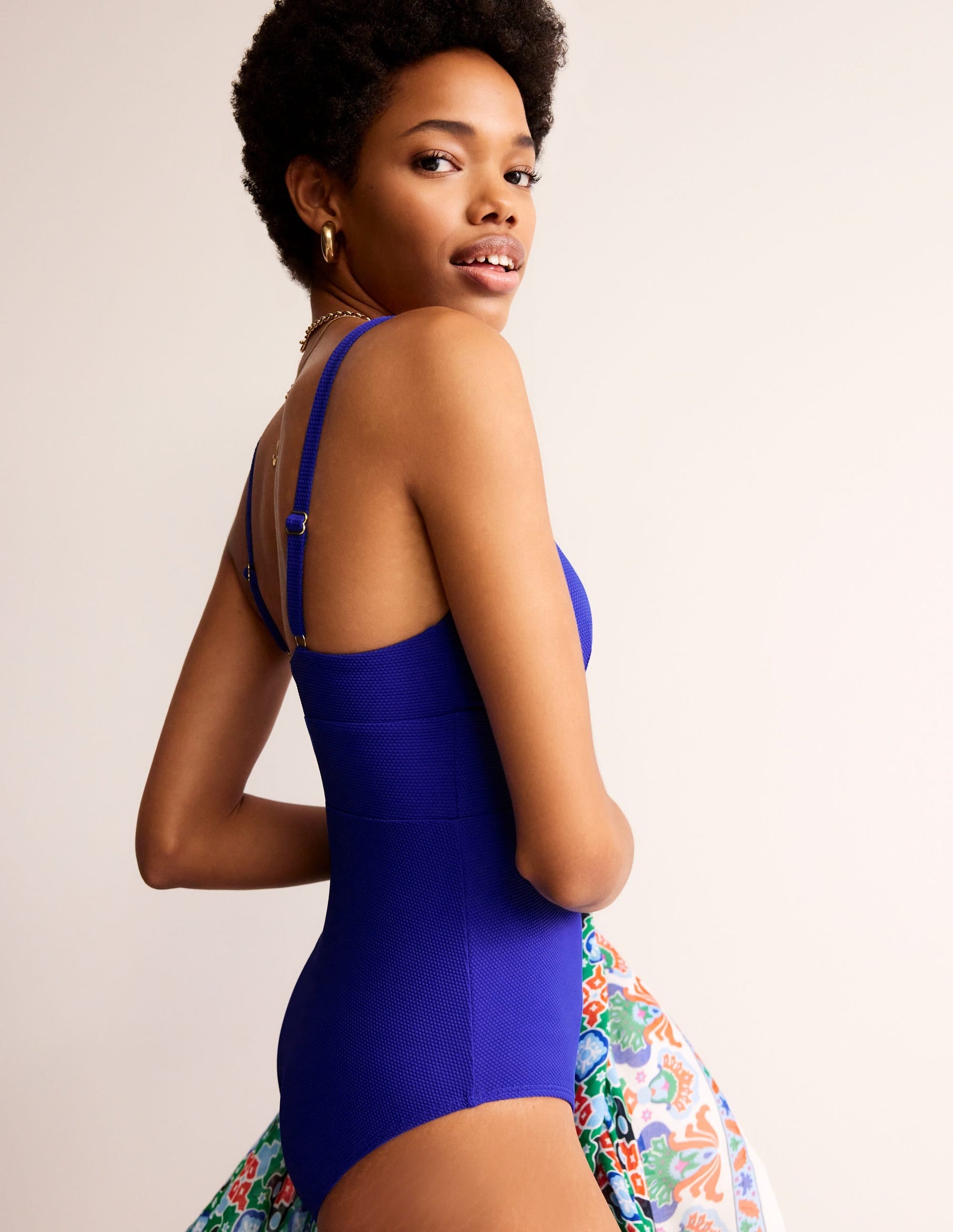 Arezzo V-neck Panel Swimsuit-Surf The Web Blue Texture-1
