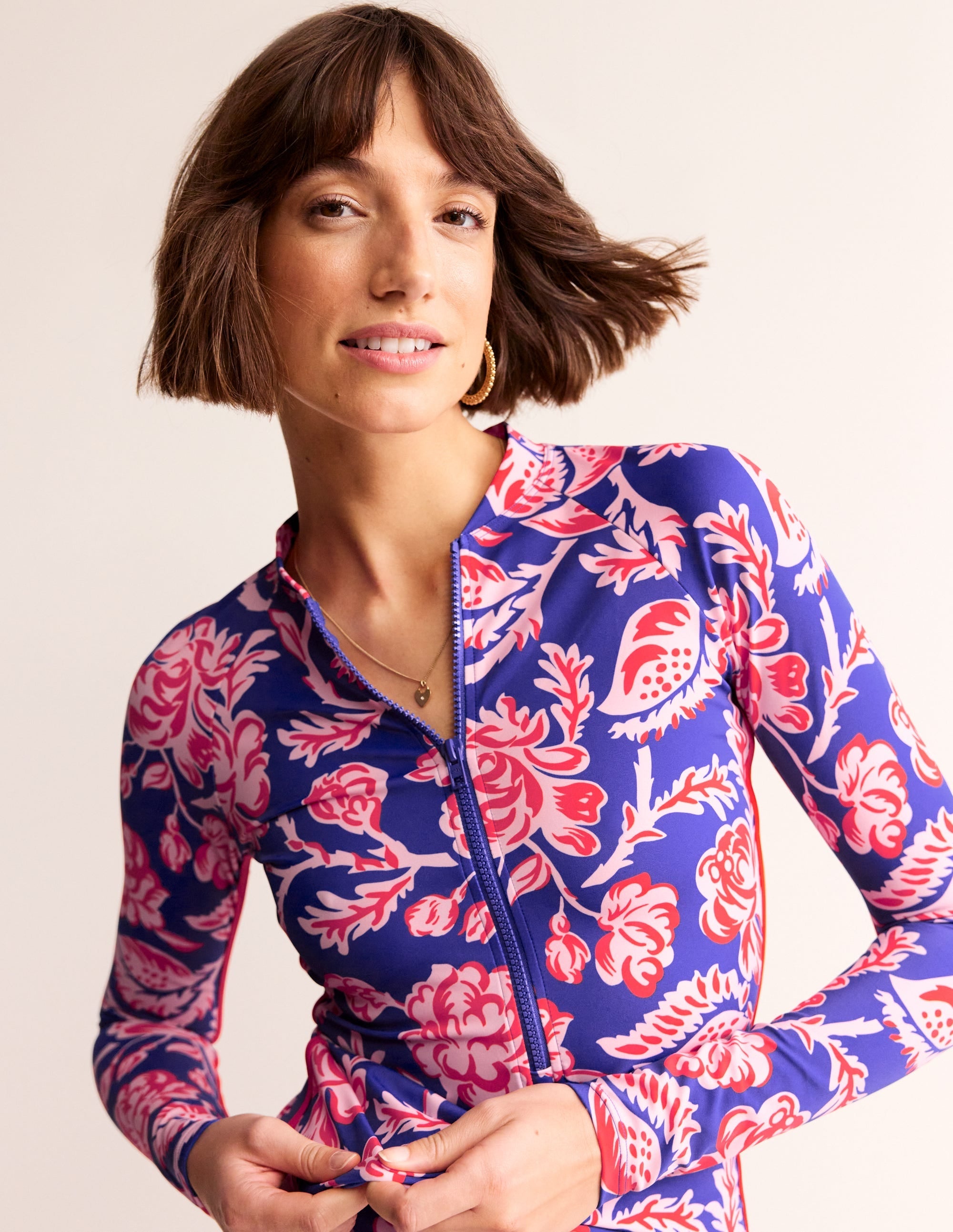 Piped Raglan Rash Vest-Surf The Web Blue, Rose Blush - Image 1