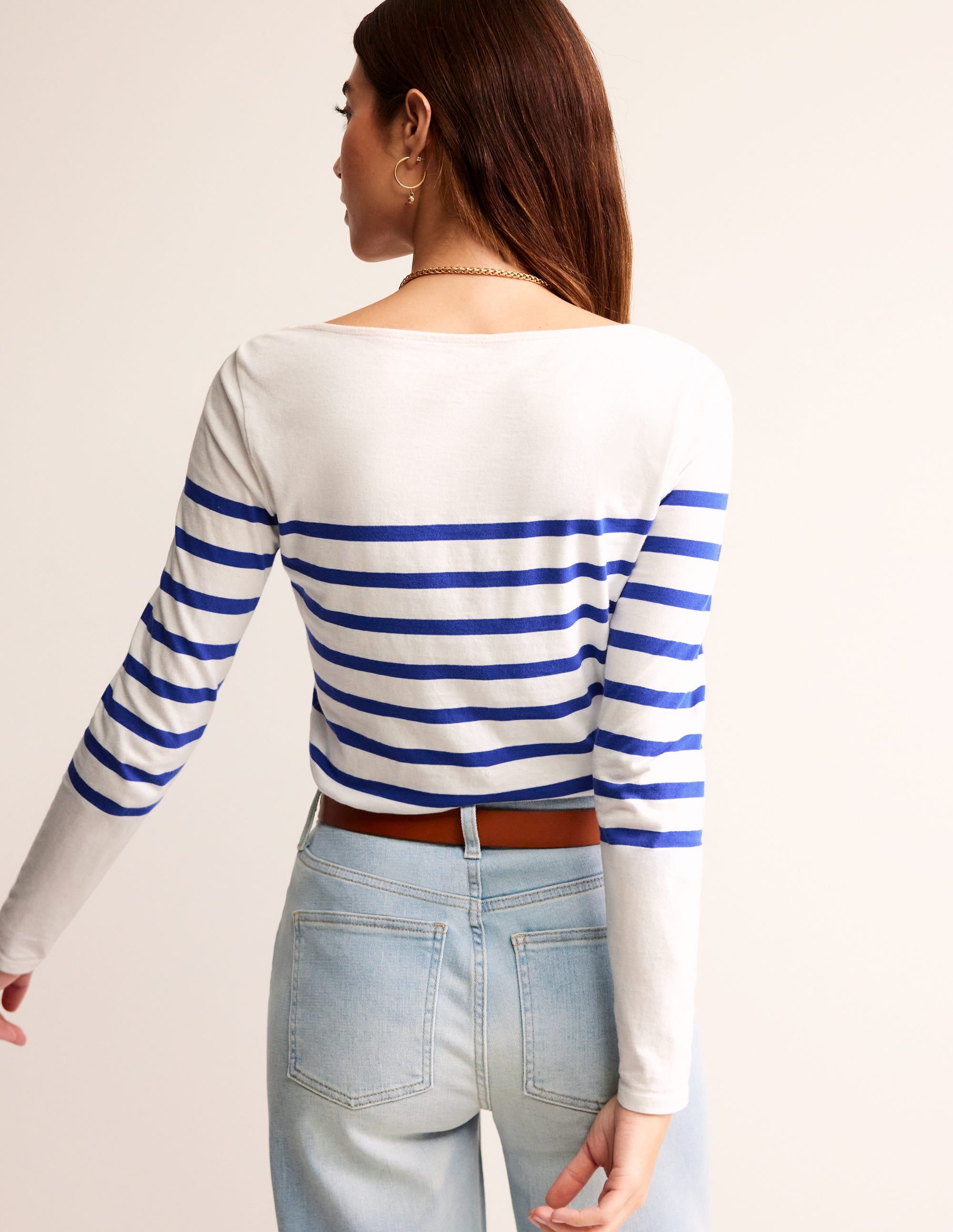 Ella Long Sleeve Breton-Ivory, Blue Placement - Image 3