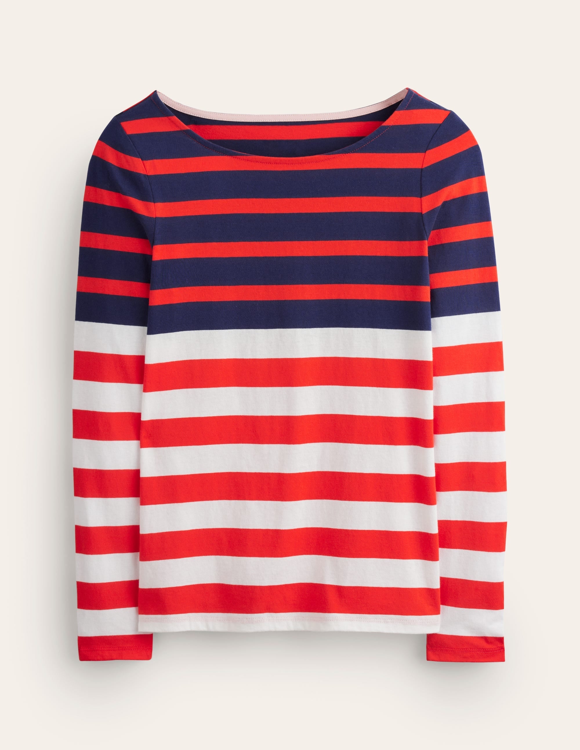 Ella Long Sleeve Breton-Ivory, Navy Red - Image 5