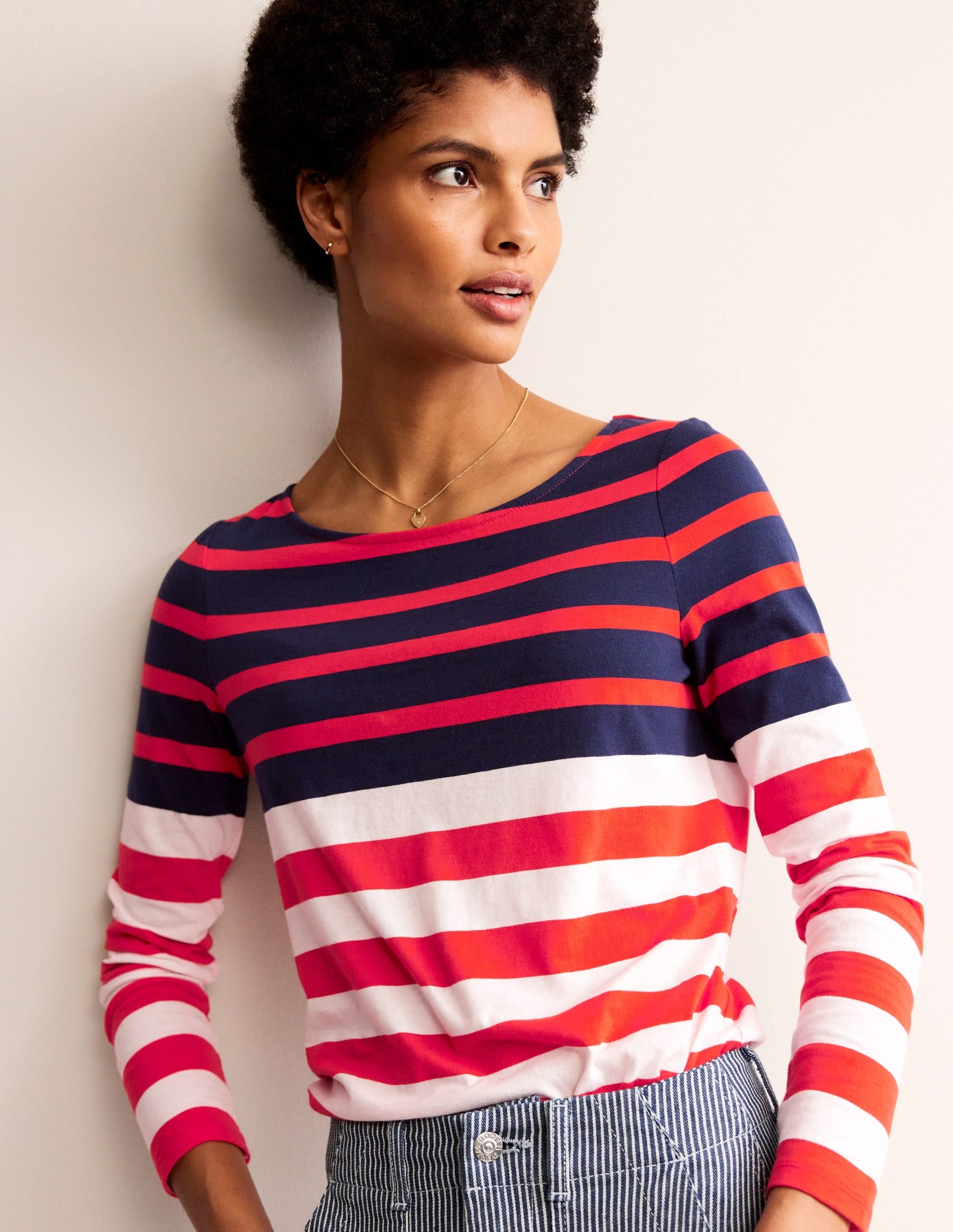 Ella Long Sleeve Breton-Ivory, Navy Red-1