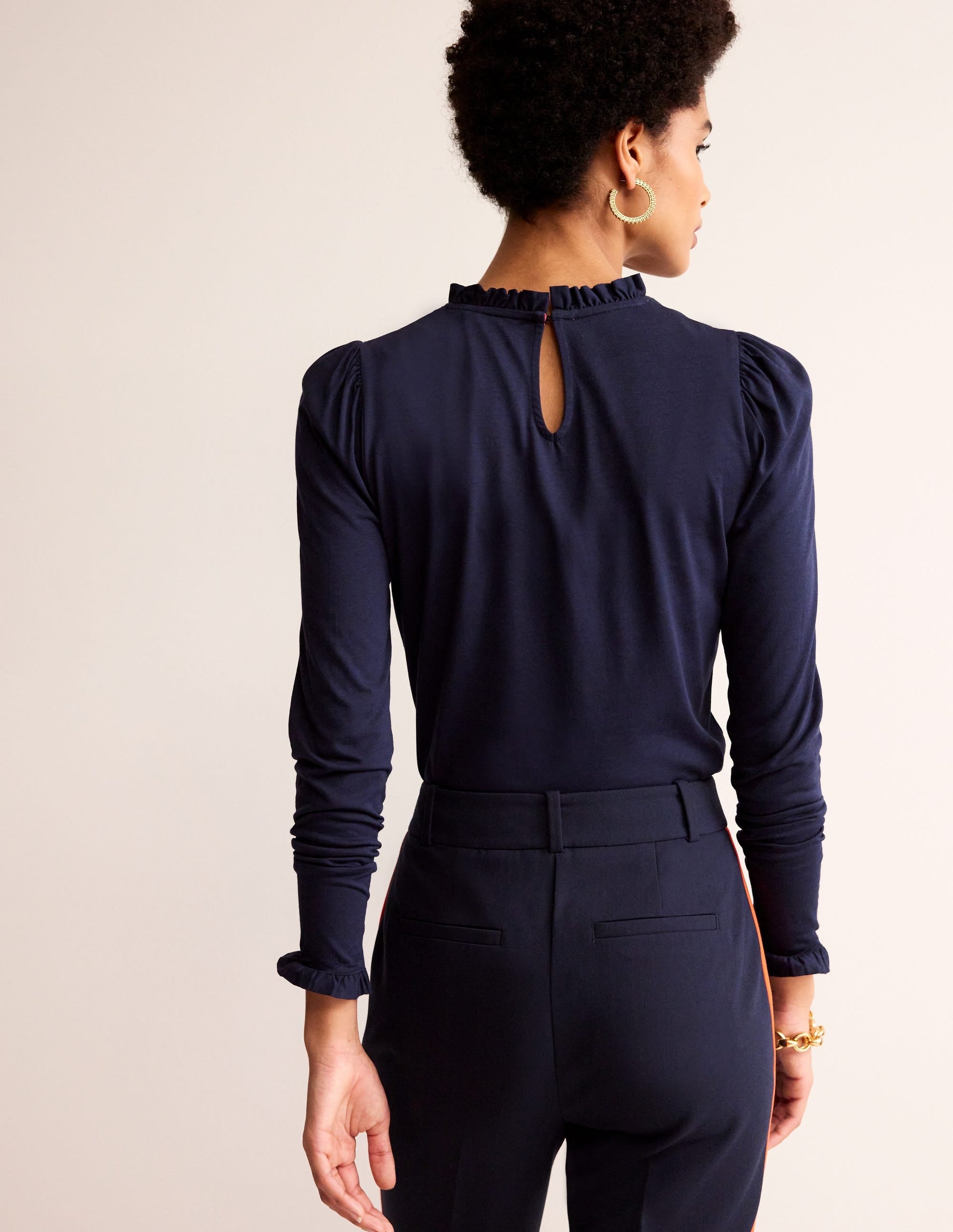 Supersoft Frill Detail Top-Navy-3