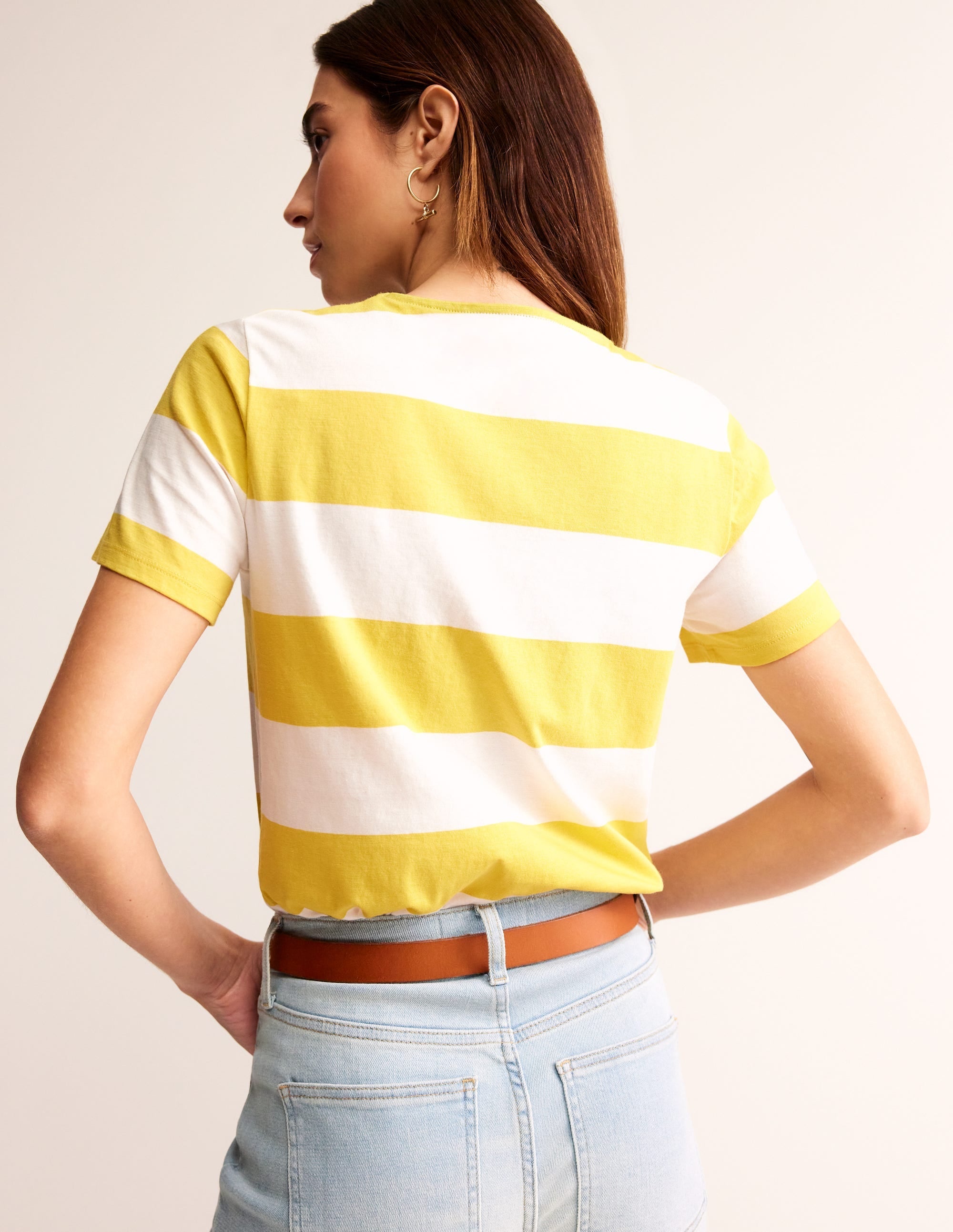 Bea Short Sleeve Breton-Yellow, Ivory Wide Stripe - Image 4