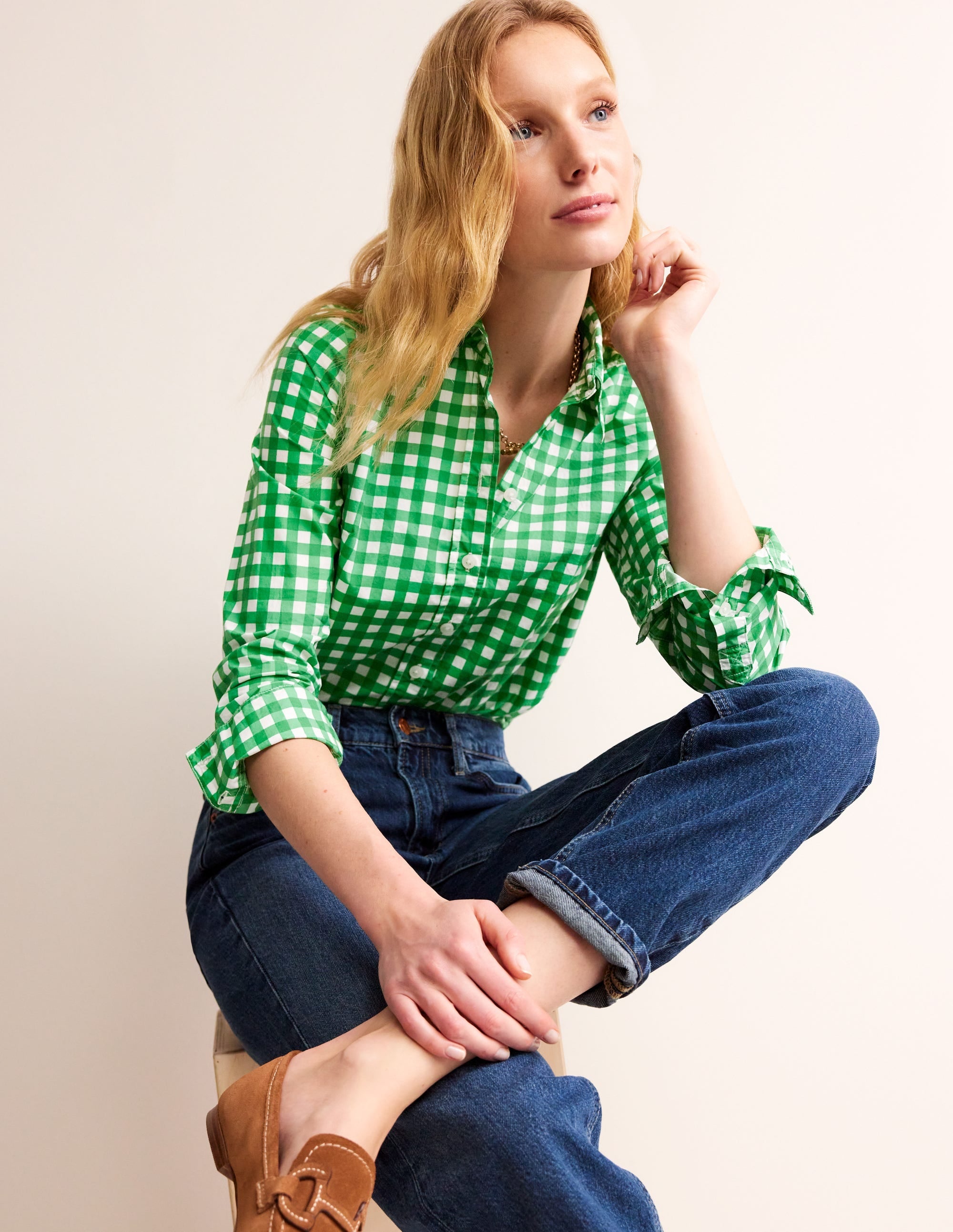 Sienna Cotton Shirt-Green Gingham - Image 1