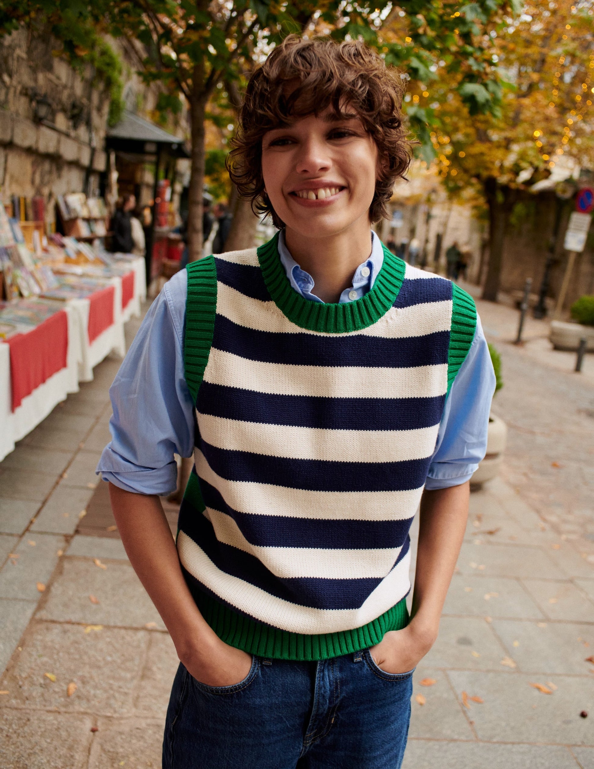 Connie Cotton Shirt-Ivory, Blue Hotch Stripe-9