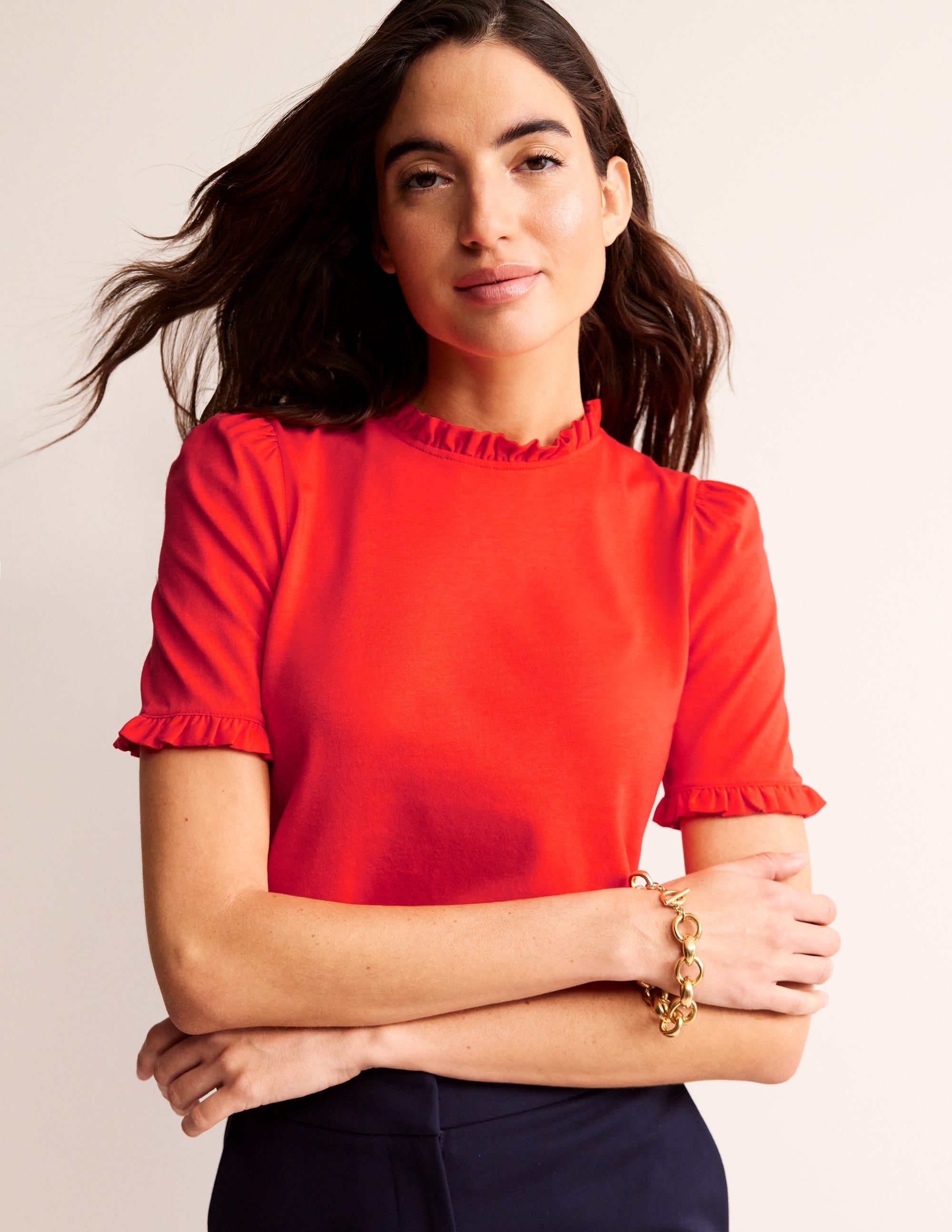 Supersoft Frill Detail T-shirt-Poppy Red - Image 1
