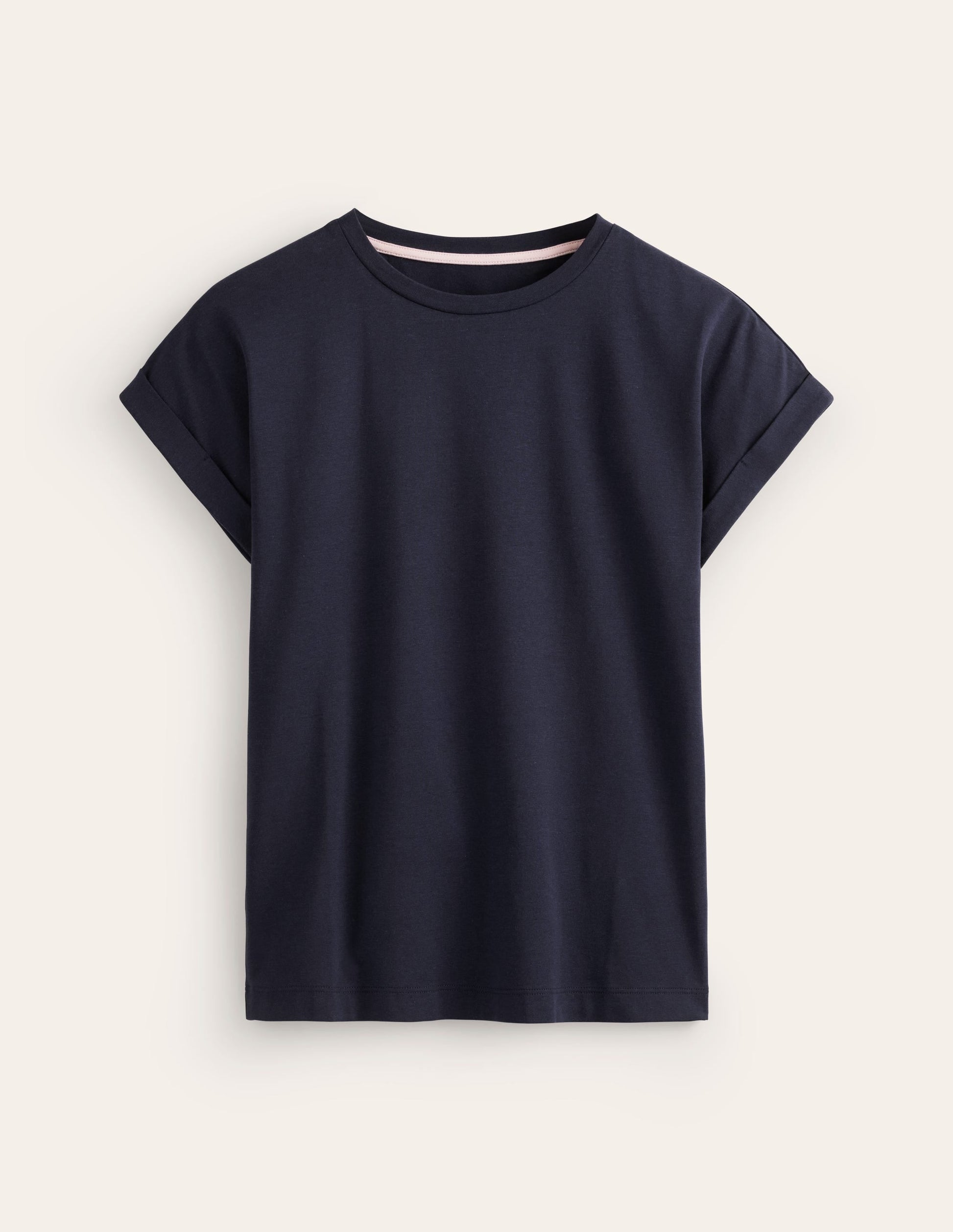Turnback Cuff Crew T-shirt-Navy-5