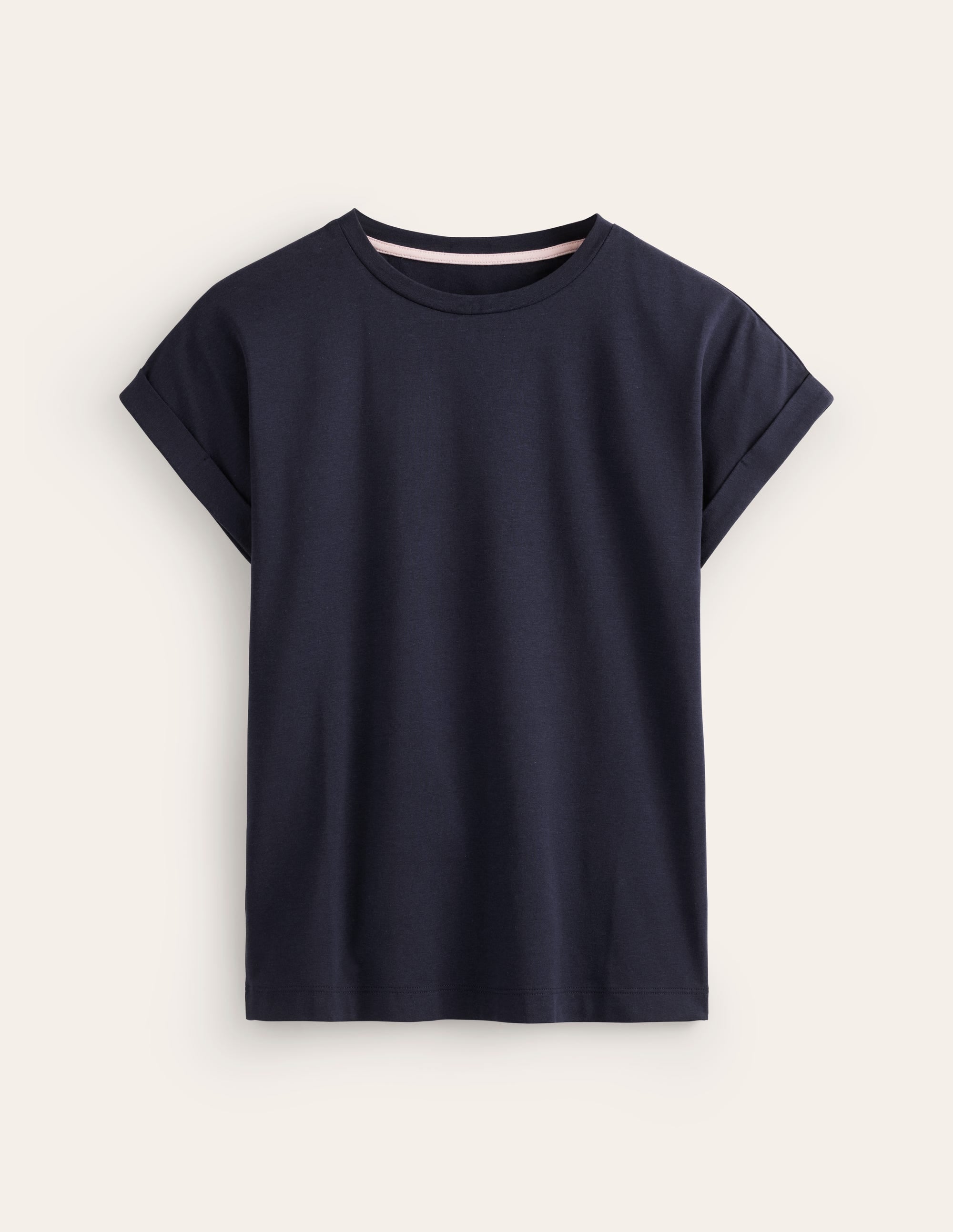 Turnback Cuff Crew T-shirt-Navy - Image 5