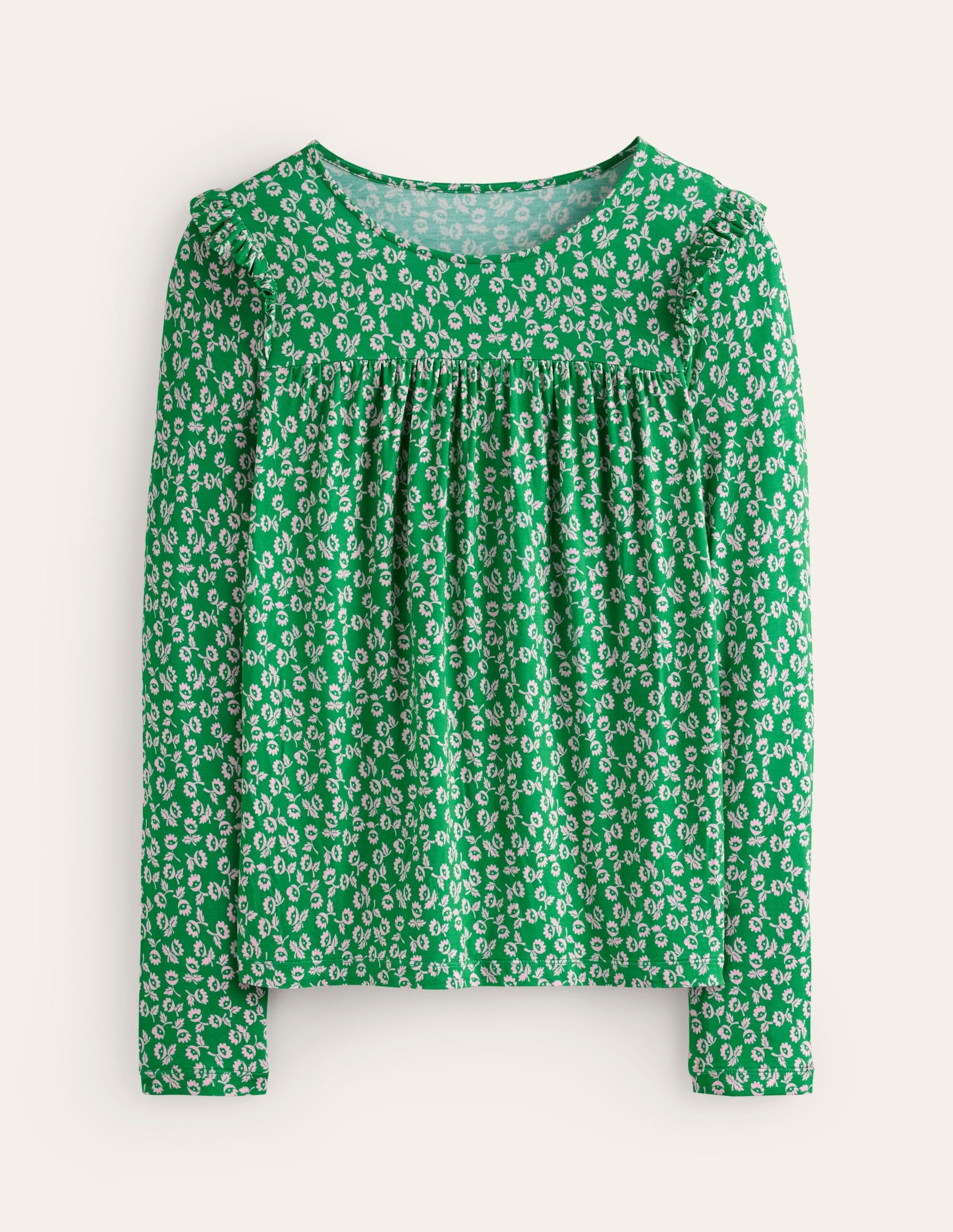 Frill Detail Long Sleeve Top-Green Tambourine, Ditsy Bud-5