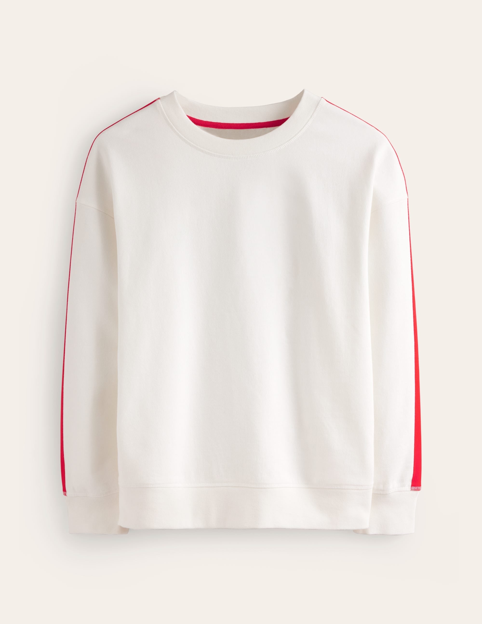 Drop Shoulder Sweatshirt-Ivory Red Stripe - Image 5