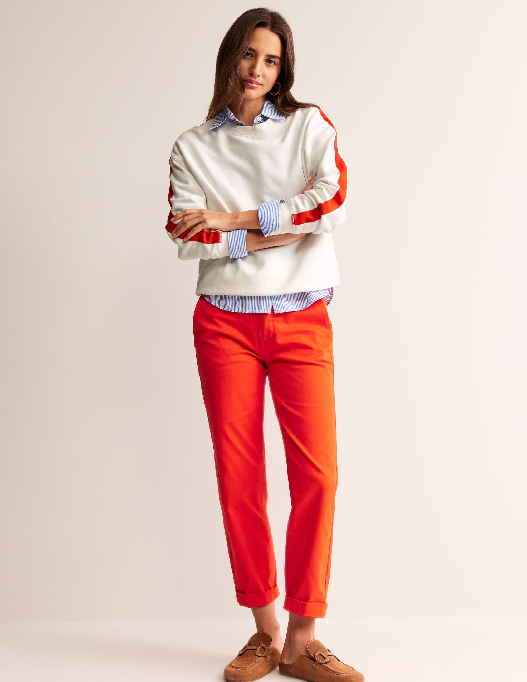 Drop Shoulder Sweatshirt-Ivory Red Stripe - Image 4