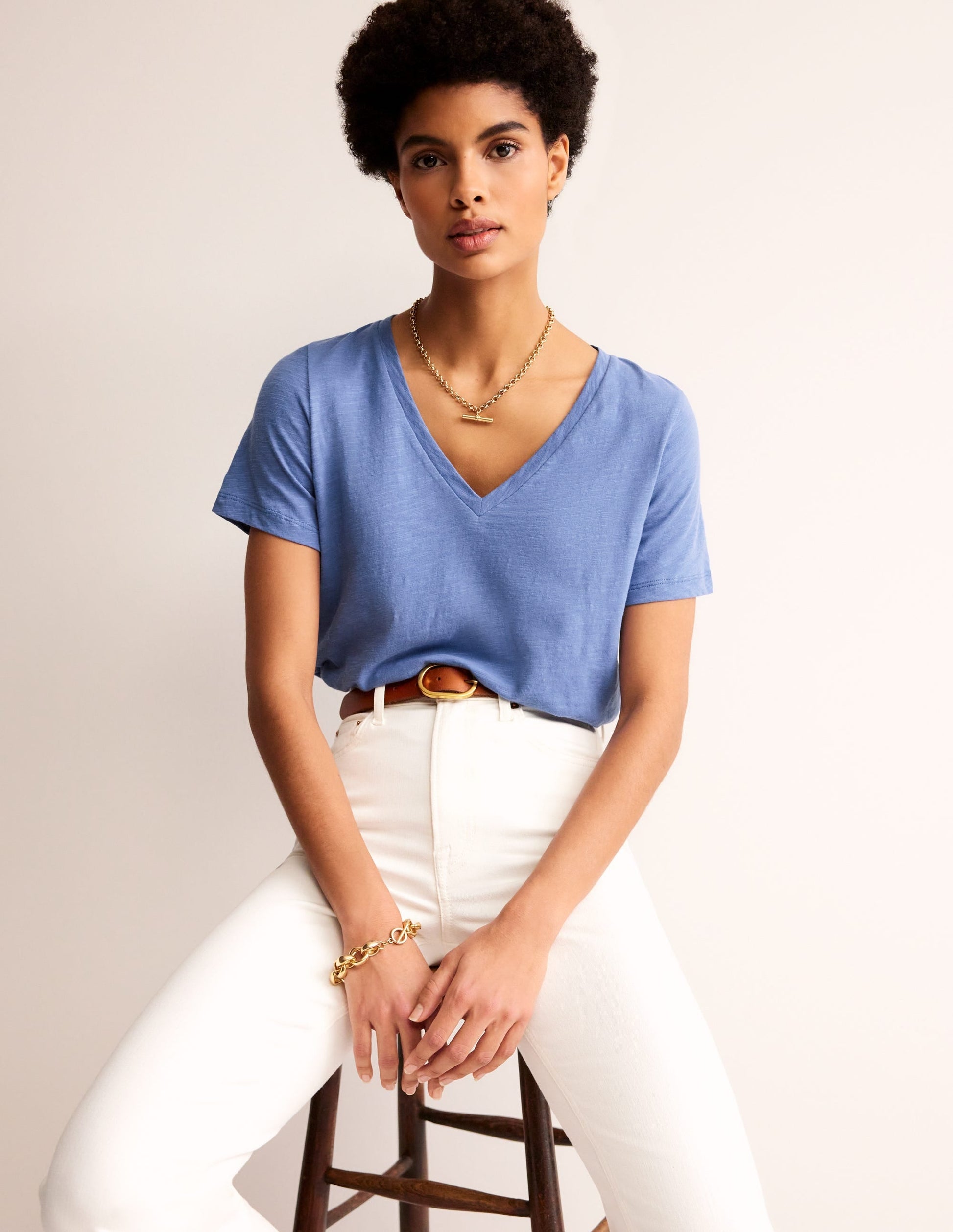 Regular V-Neck Slub T-shirt-Ebb and Flow Blue-4