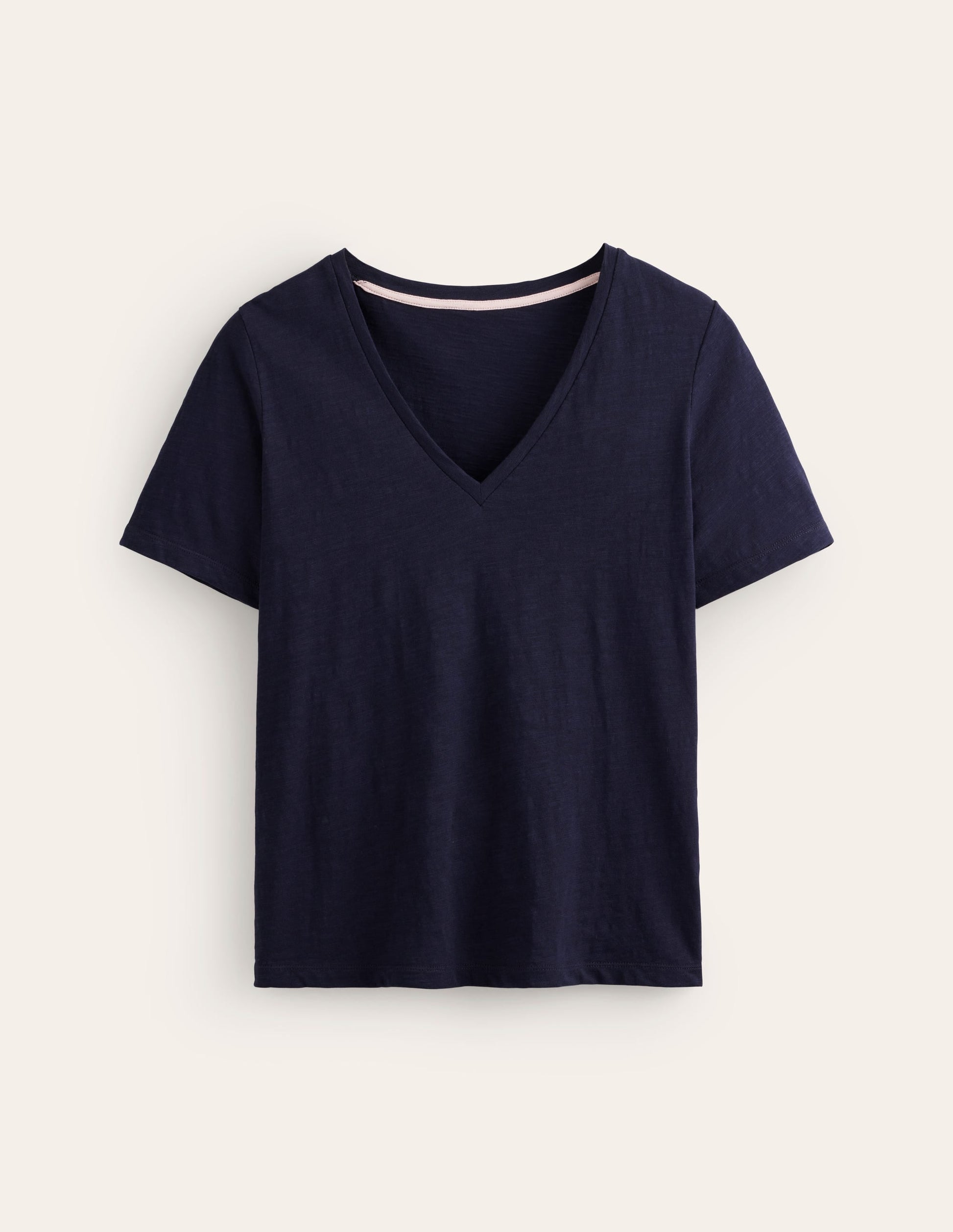 Regular V-Neck Slub T-shirt-Navy-5