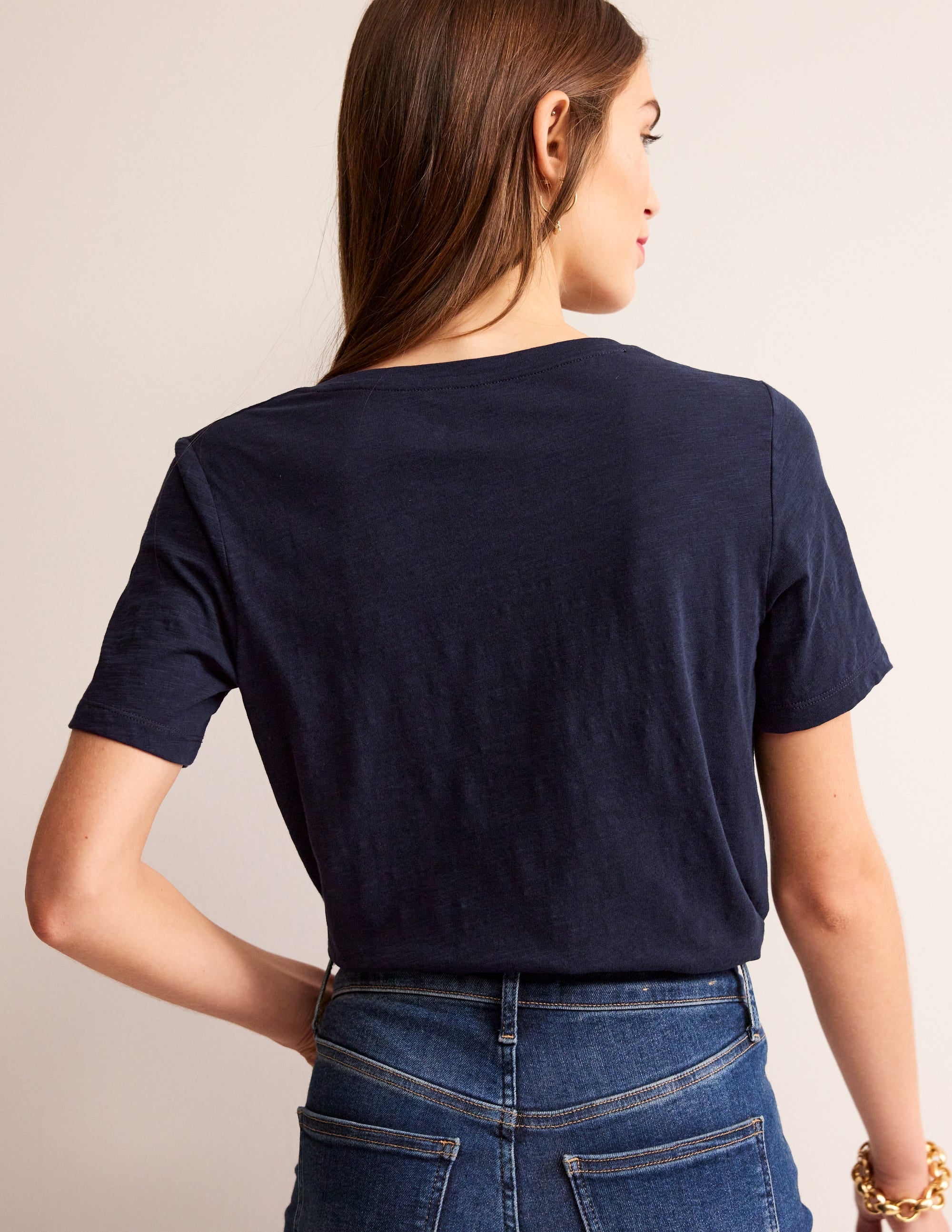 Regular V-Neck Slub T-shirt-Navy - Image 3
