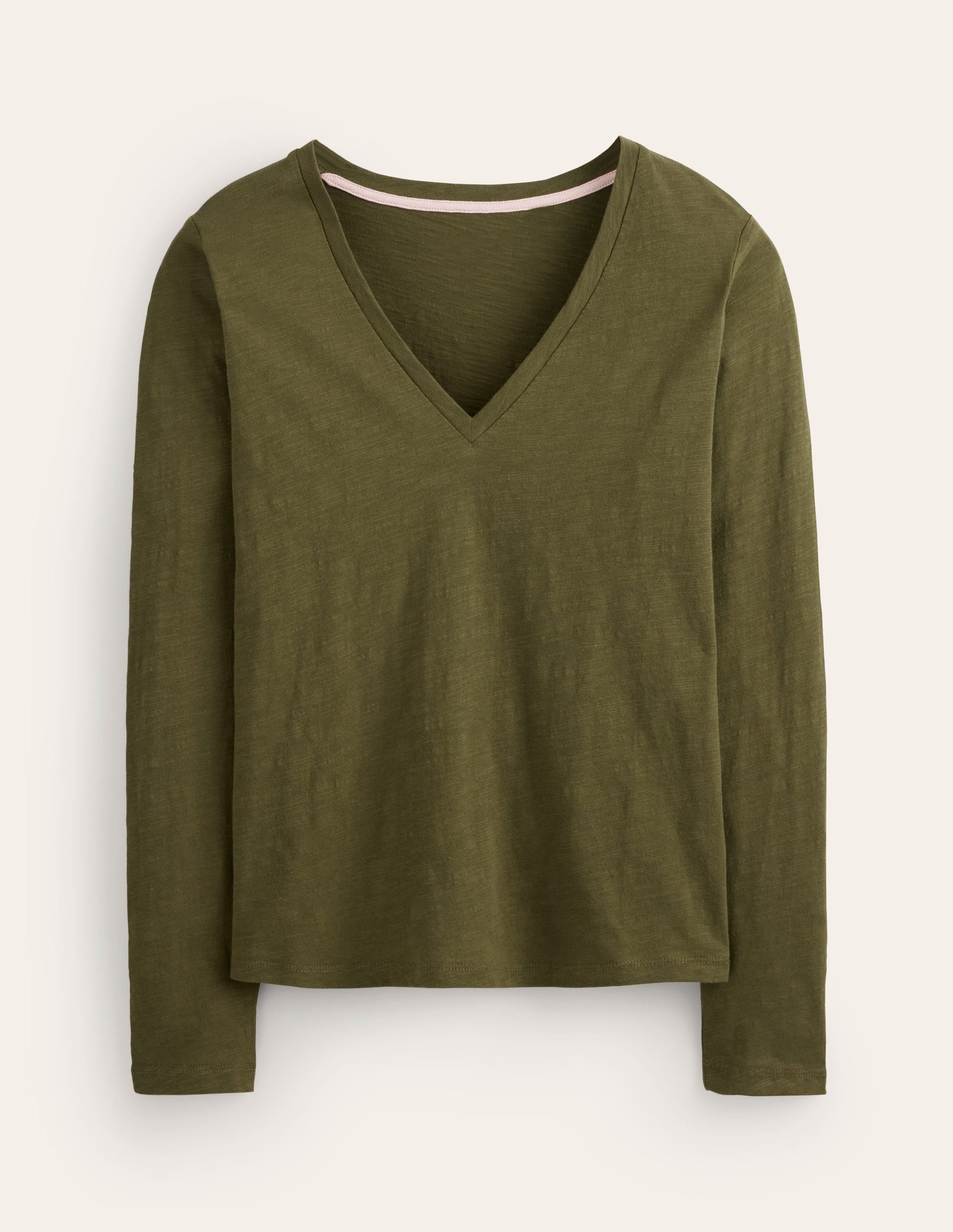 Cotton V-Neck Long Sleeve Top-Oregano-5