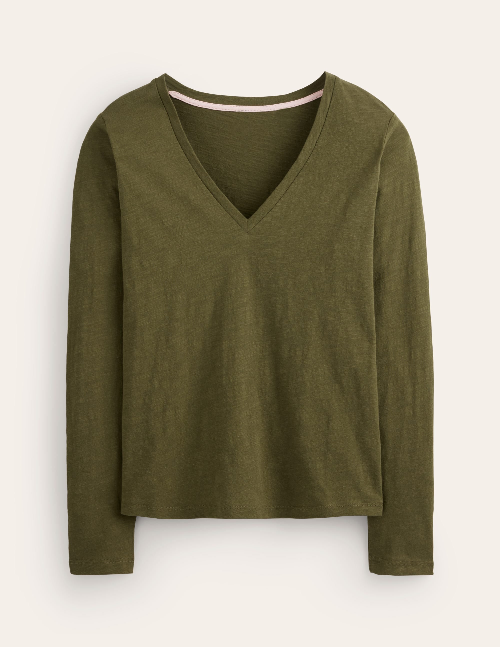 Cotton V-Neck Long Sleeve Top-Oregano - Image 5