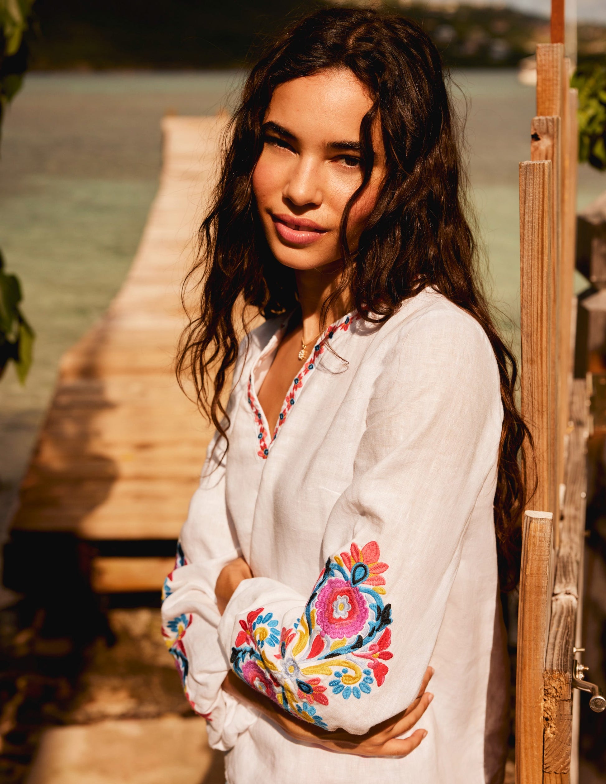 Bonnie Linen Top-White, Multi Floral-7