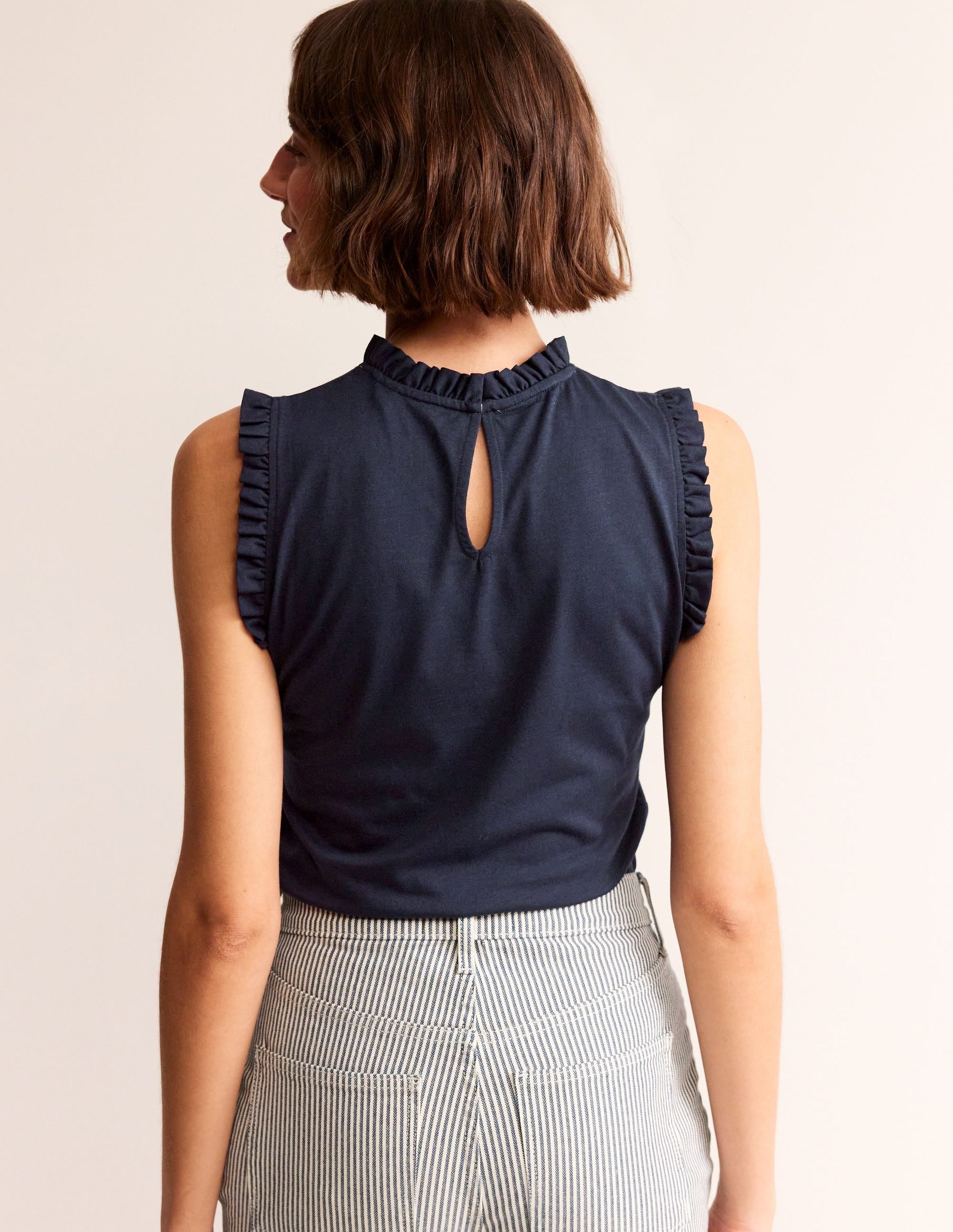 Supersoft Frill Detail Vest-Navy-3