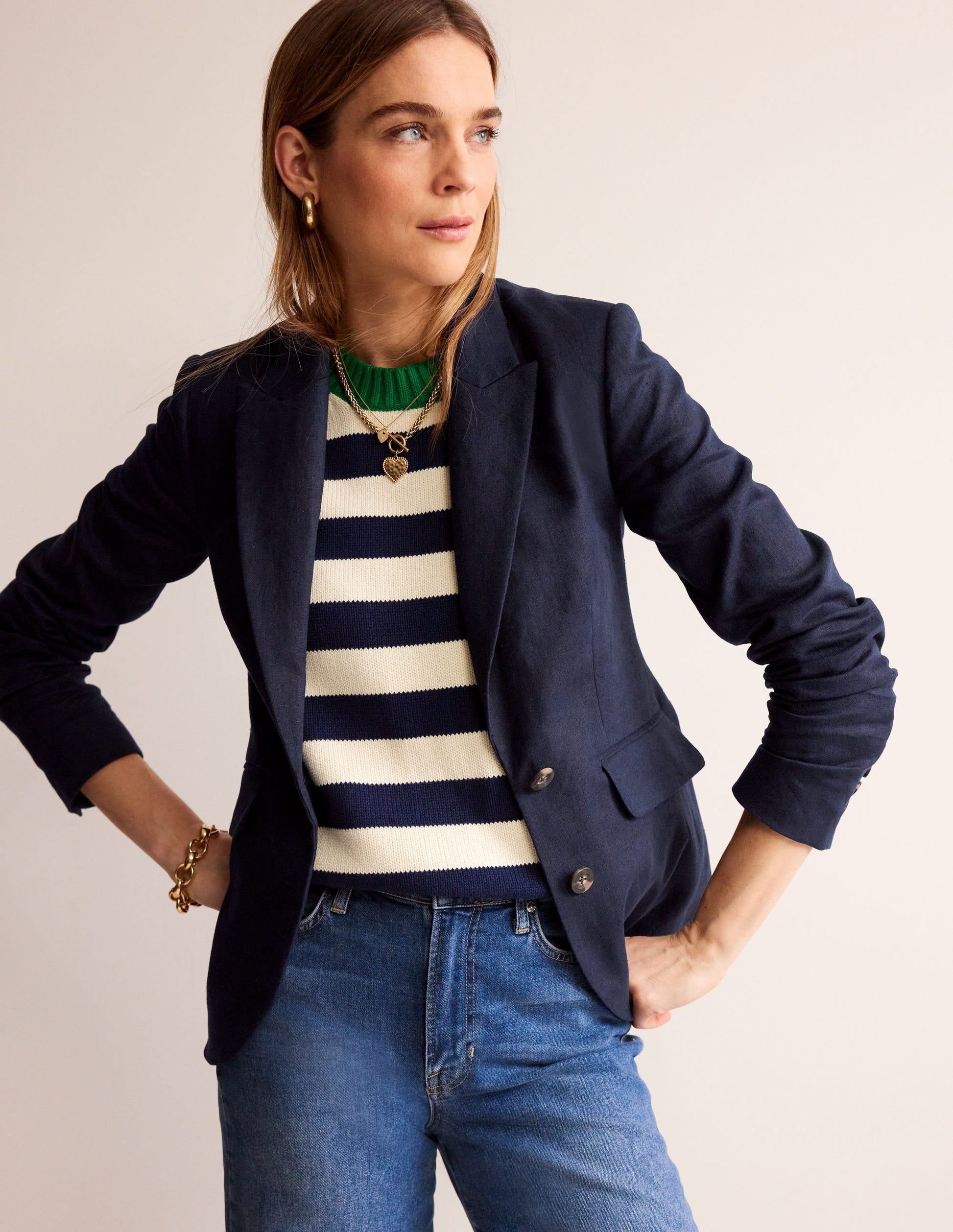 Marylebone Linen Blazer-Navy-1