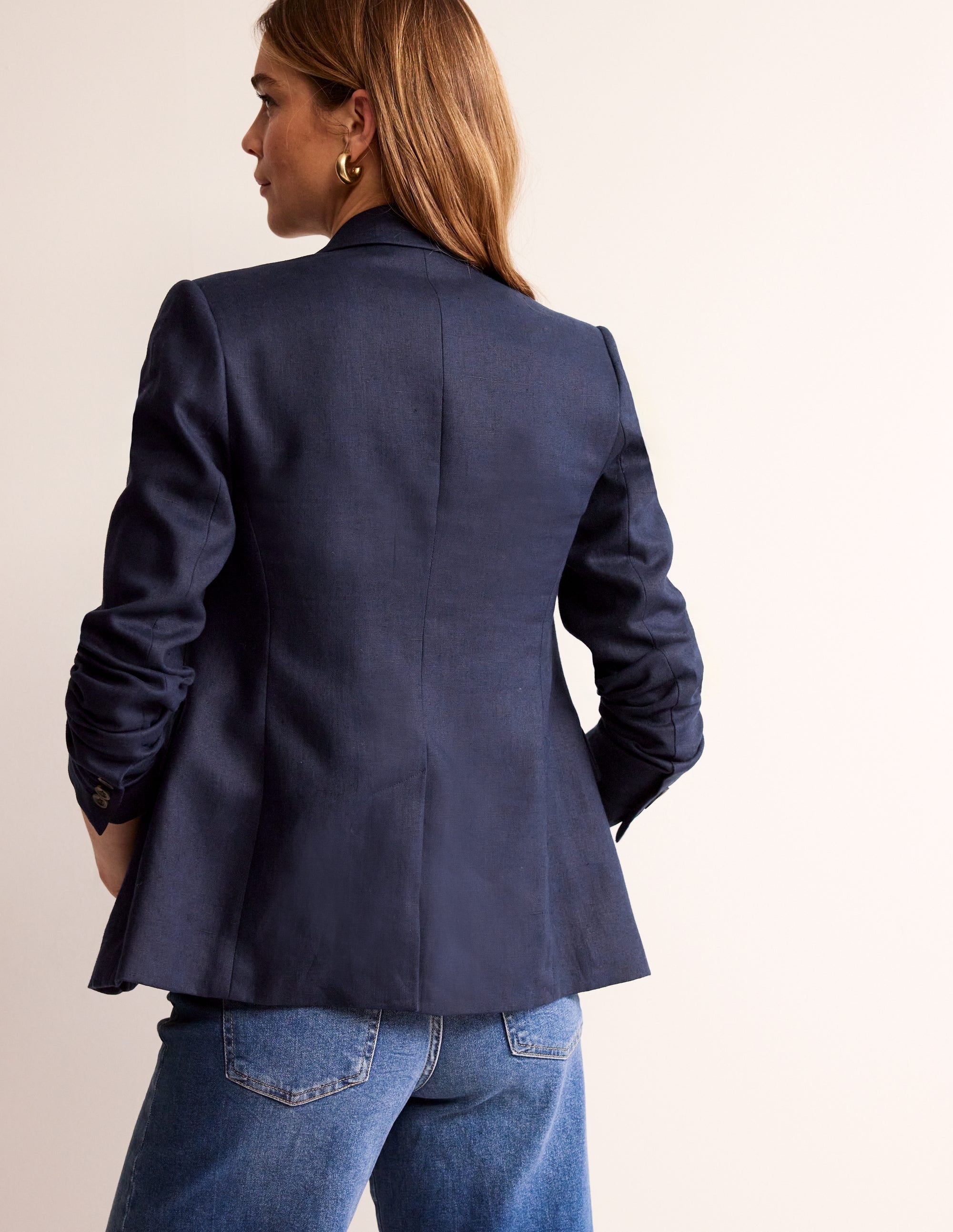 Marylebone Linen Blazer-Navy - Image 3