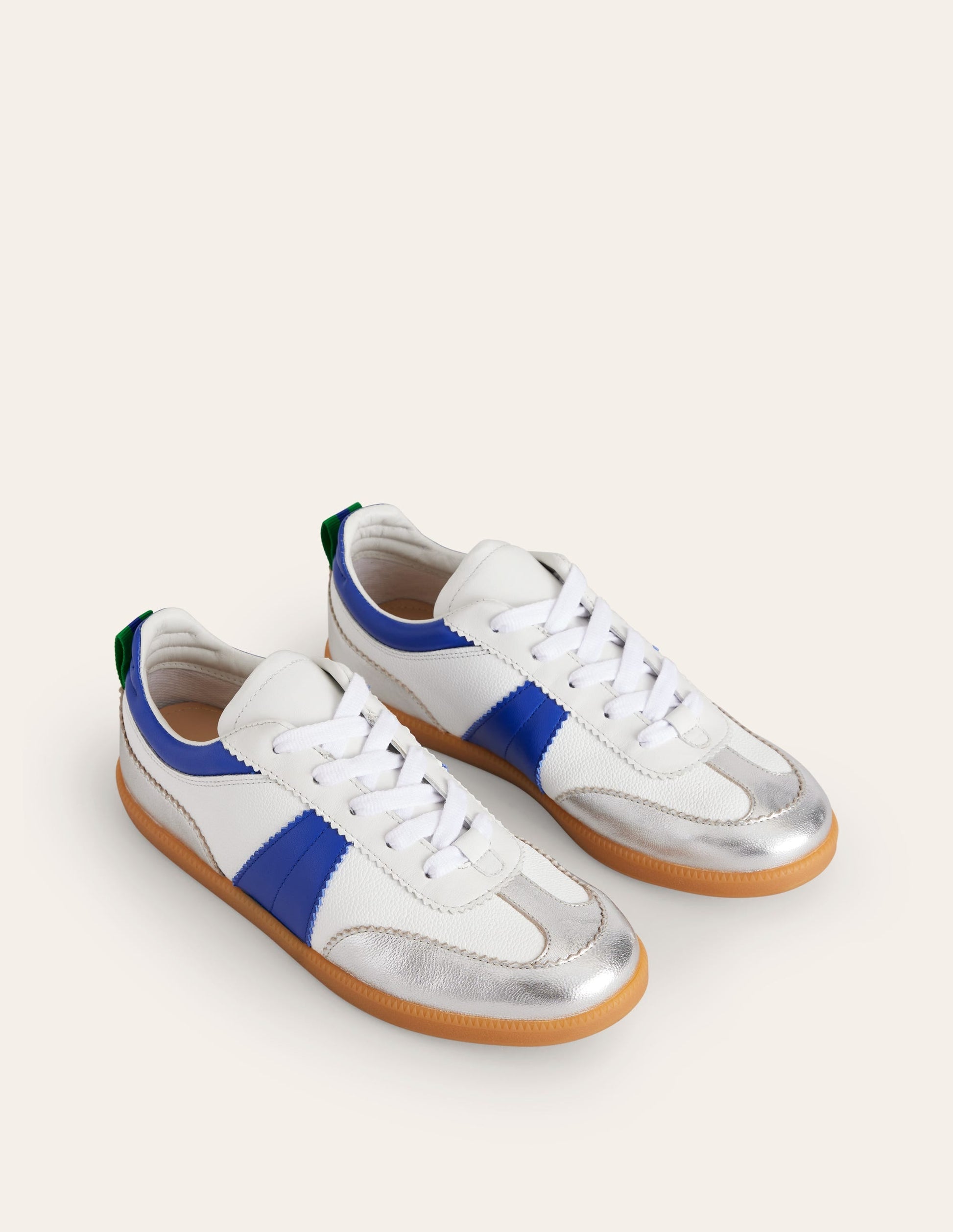 Erin Retro Tennis Trainers-White, Bright Blue and Silver-3