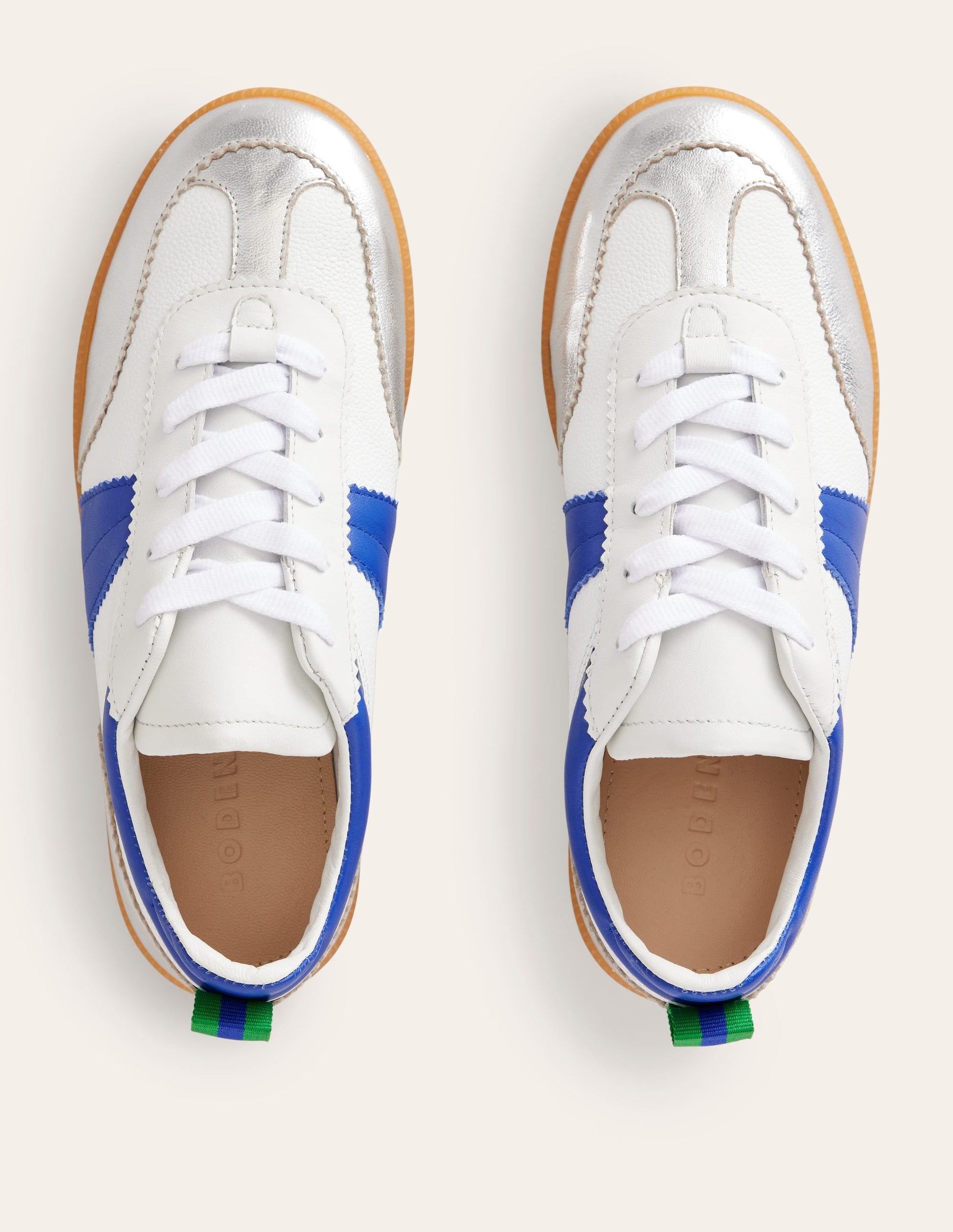 Erin Retro Tennis Trainers-White, Bright Blue and Silver-5