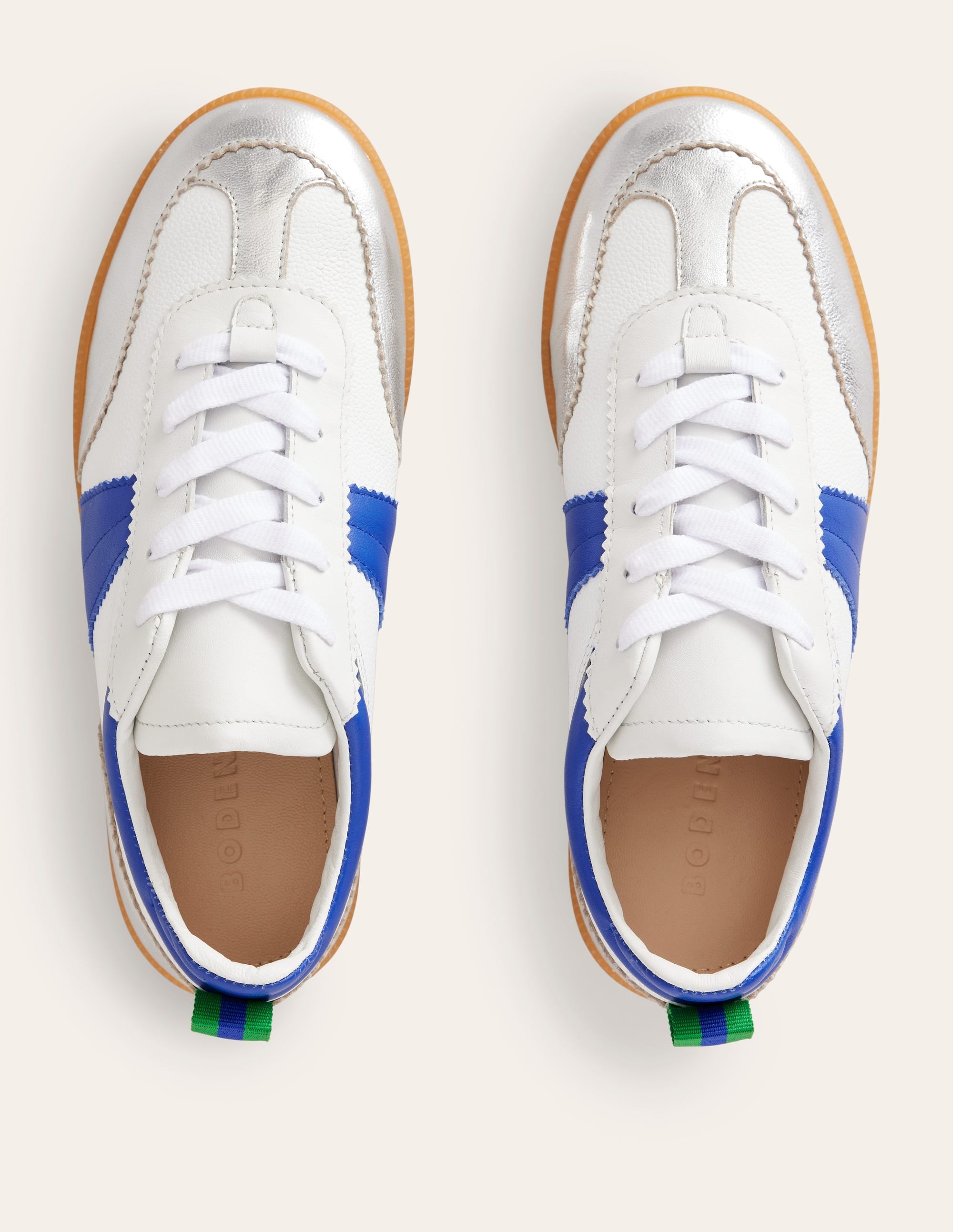 Erin Retro Tennis Trainers-White, Bright Blue and Silver - Image 5