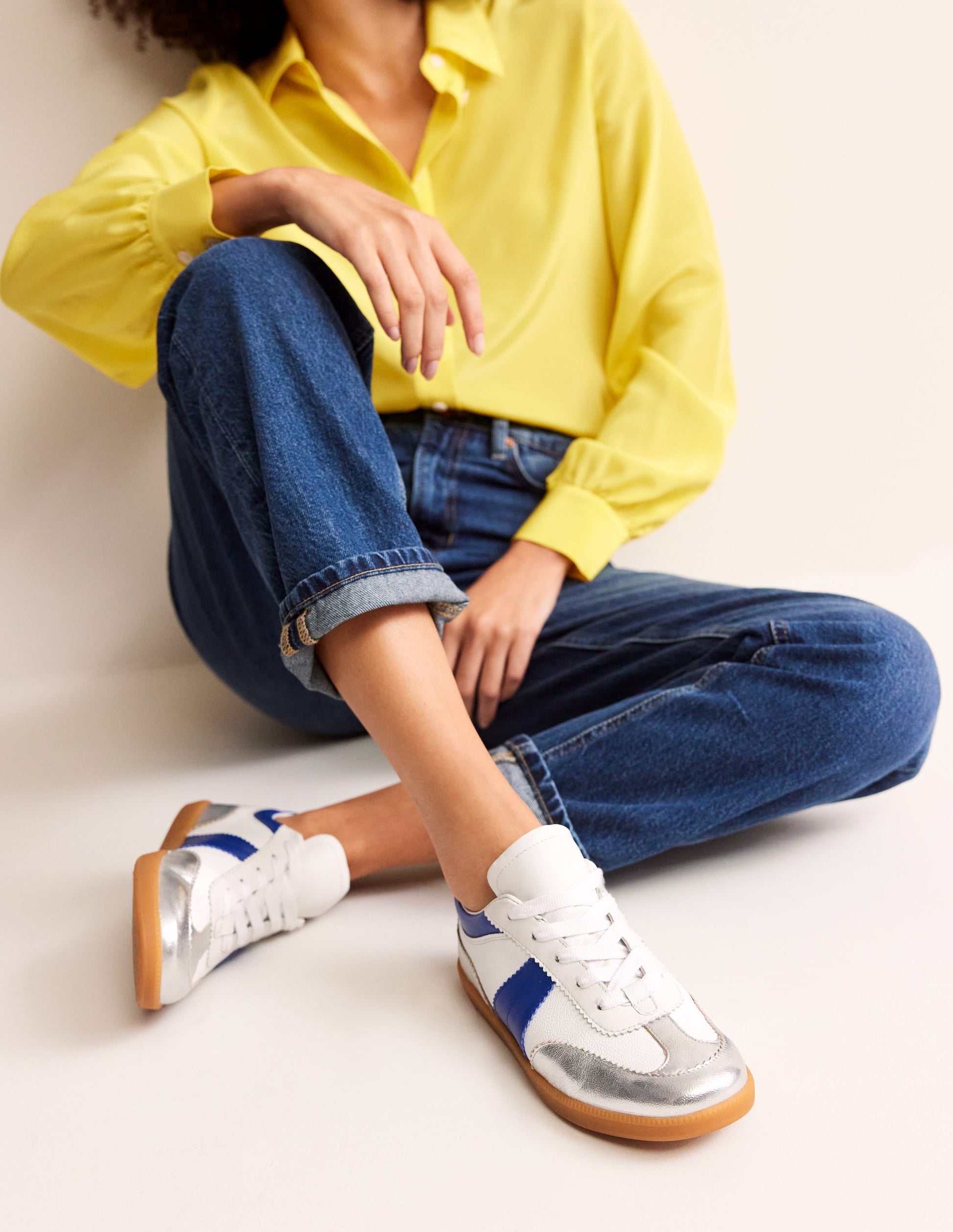 Erin Retro Tennis Trainers-White, Bright Blue and Silver-1