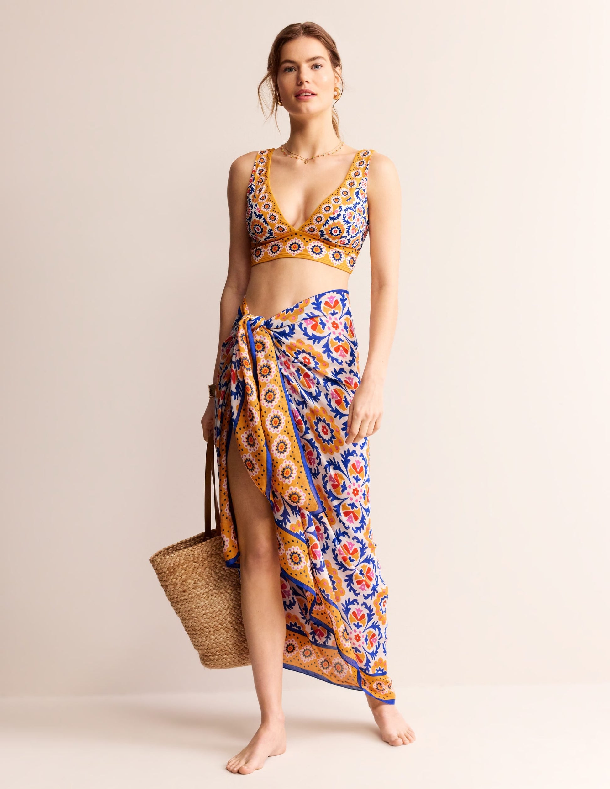 Printed Sarong Scarf-Artisan’s Gold, Mosaic Bloom-1